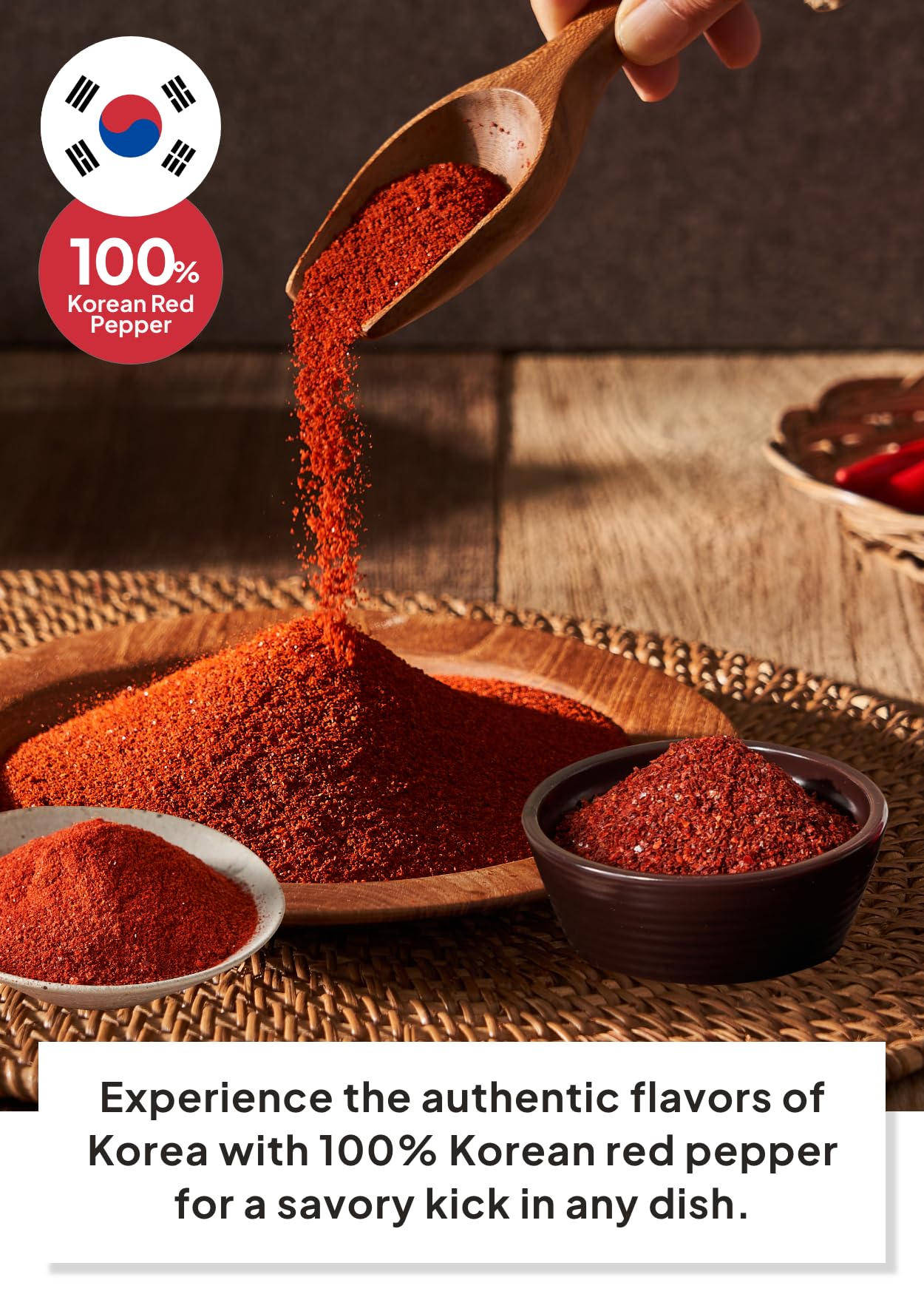Korean Food 100% Korean Chili Powder Bundle - Fine (3.53Oz / 100G) & Coarse (3.53Oz / 100G) Red Pepper Powder For Soups, Stir-Fr
