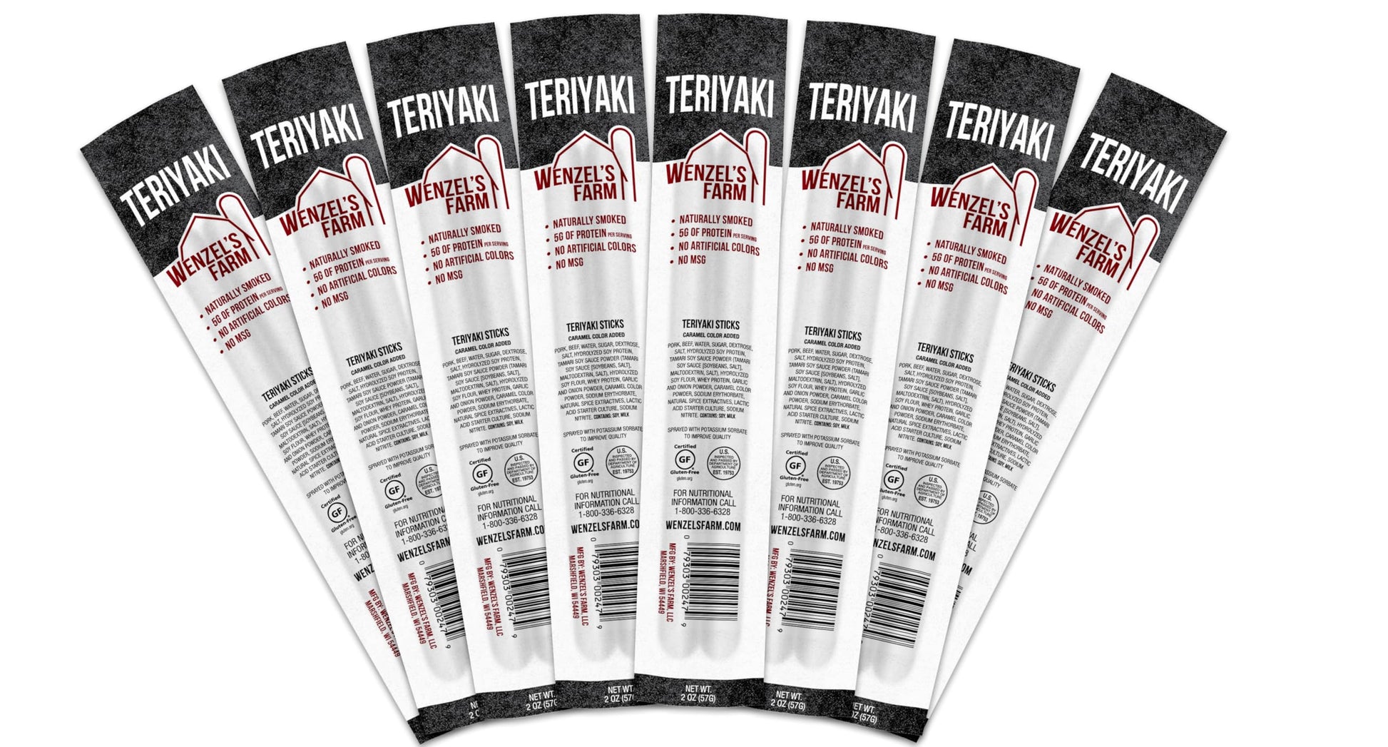 Wenzels Farm Teriyaki Snack Sticks, High Protein, Low Carb, Gluten Free, 16 Count (8 Packs of 2)