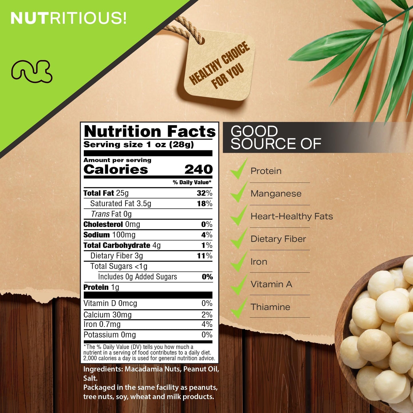Nut Cravings - Raw Macadamia Nuts, Unsalted, Shelled, Whole, (8Oz - 1 Pack) Bulk Nuts Packed Fresh In Resealable Bag - Kosher He