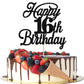 Rsstarxi Happy 16th Birthday Cake Topper, Black Glitter, 16 & Fabulous, Paper Decoration, Model XM063-Black 16th