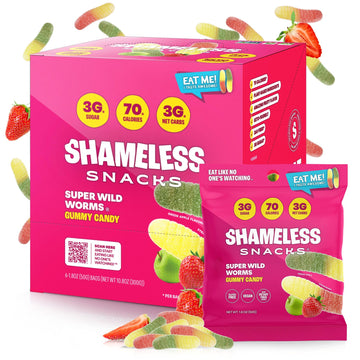 Shameless Snacks Healthy Low Calorie Snacks, Low Carb Keto Gummies (Gluten Free Candy) 6 Pack Wild Worms