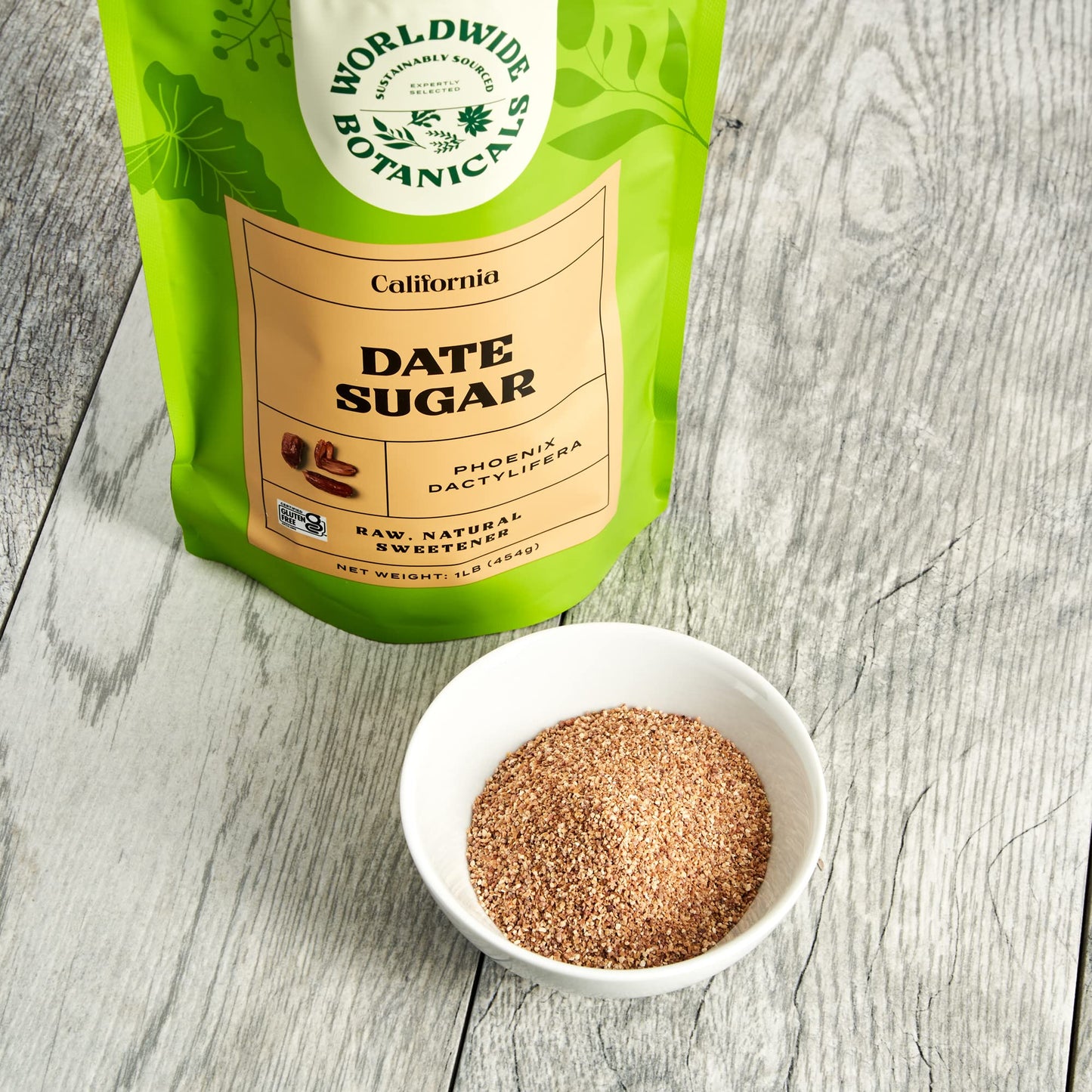 Worldwide Botanicals Date Sugar - 100% Pure Dried Dates, Natural Whole Food Sweetener, Gluten-Free, Granular, 1 Pound
