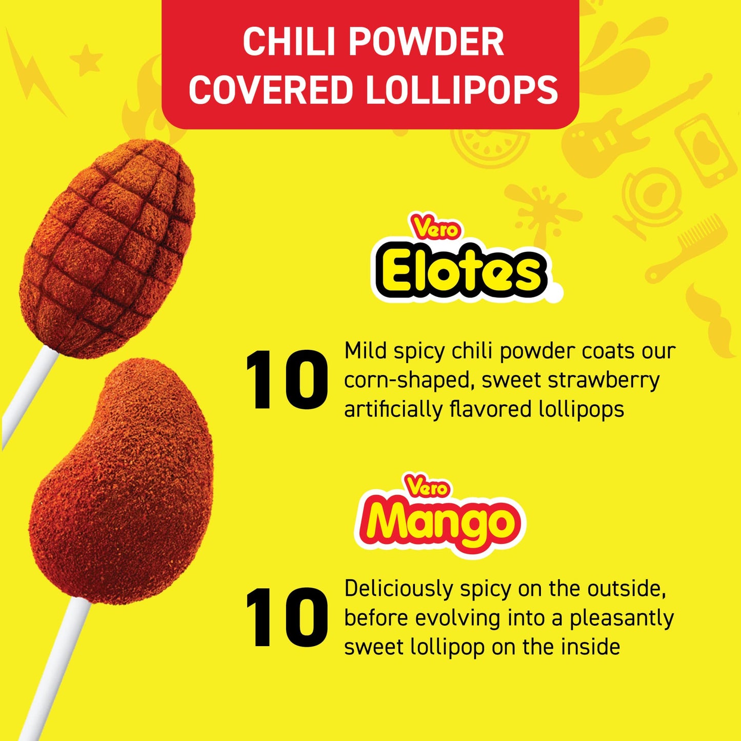 Vero Banda Fuego Mix Assorted Chili Lollipops, Artificially Flavored, 7 Bags, 40 Count Each, Net Weight Of 8 Pounds 15.5 Ounces
