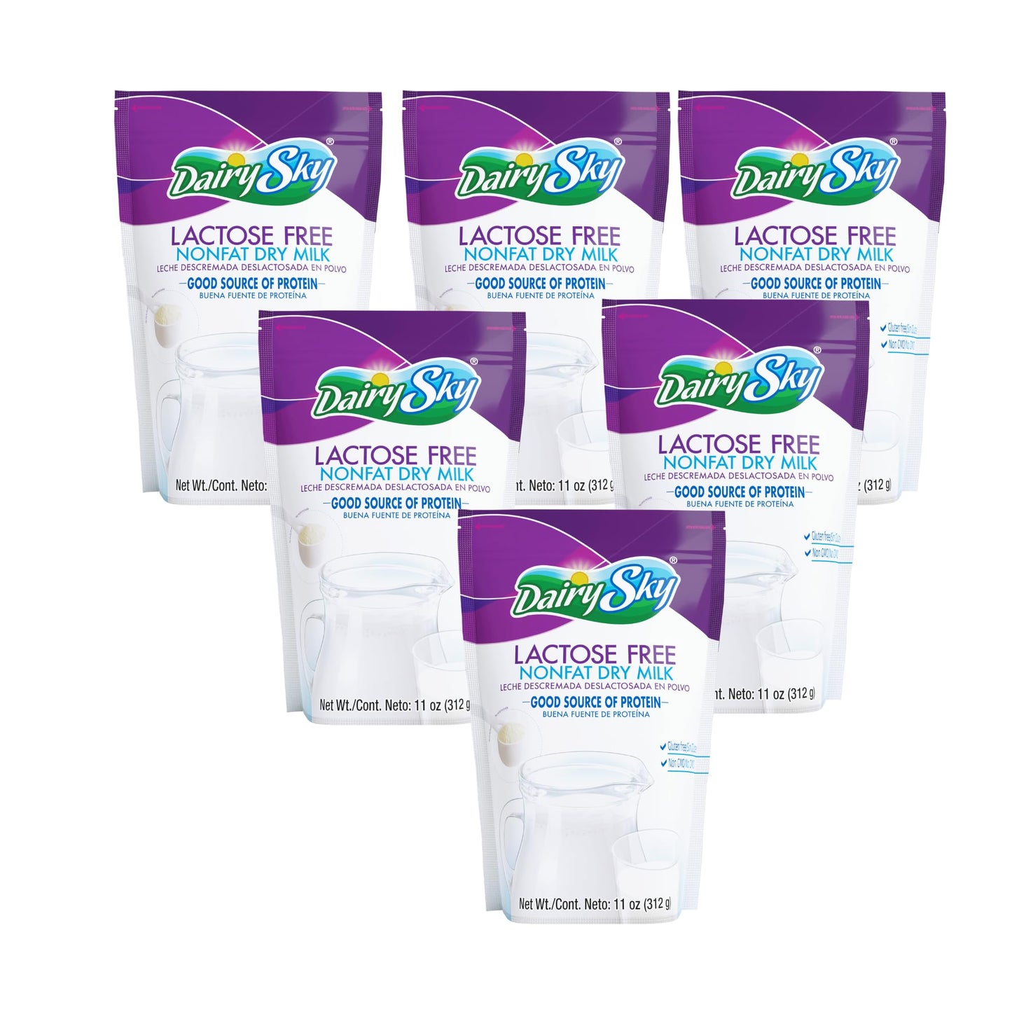 DairySky Lactose Free Milk Powder 11oz (Pack of 6) - Skim Milk Powder, Non GMO Fat Free for Baking & Coffee, Kosher with Protein