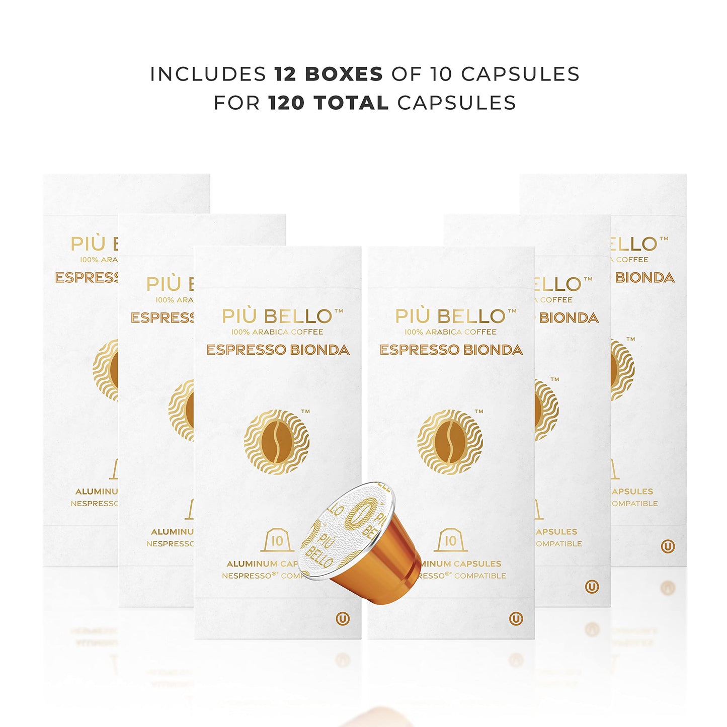 PIU BELLO Coffee Pods for Nespresso Machine - Strong Italian Espresso - 120 Count (Single Flavor) - Kosher Certified