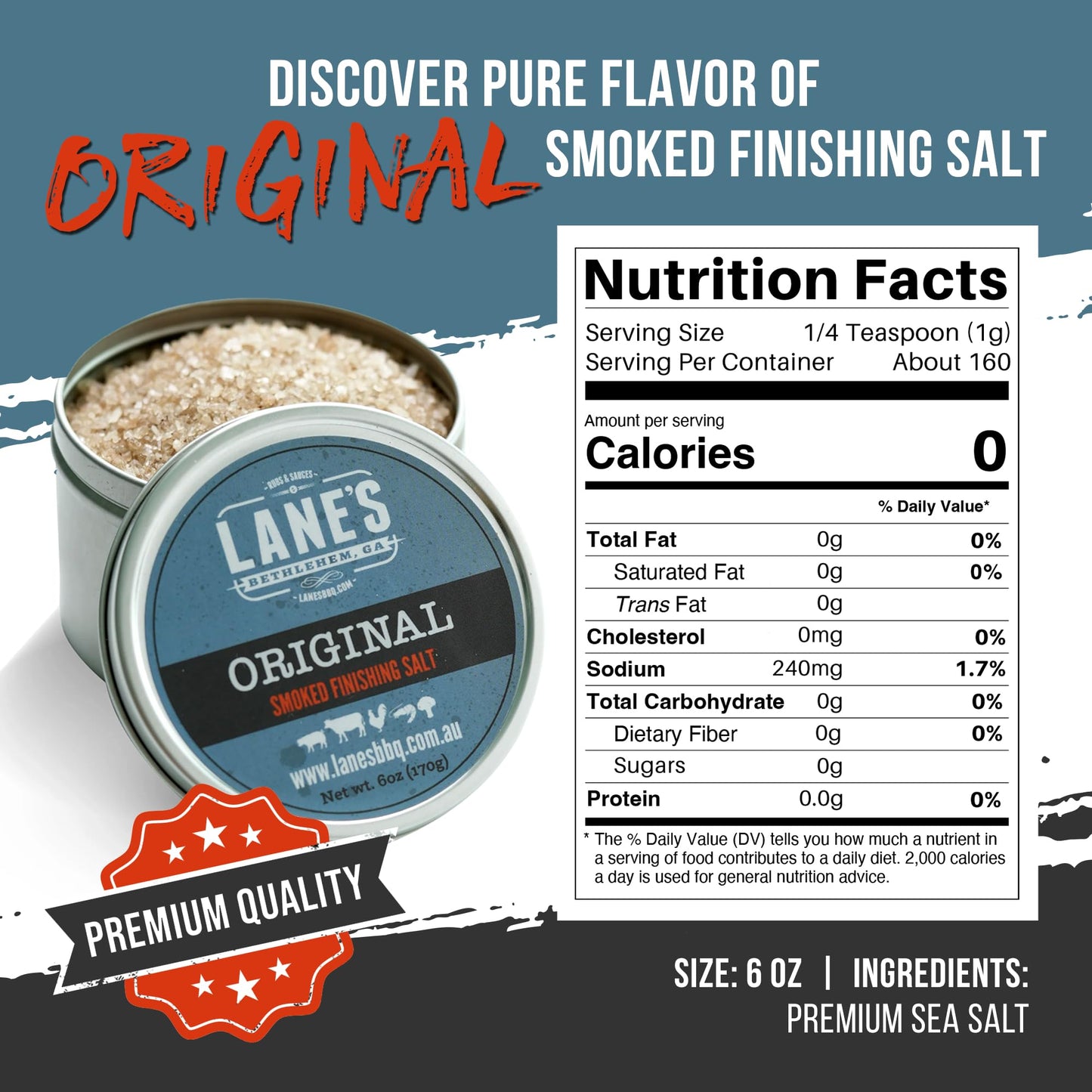 Lanes Smoked Salt - Premium Gourmet Finishing Sea Salt, Naturally Infused with Apple, Cherry & Maple Wood, 6 oz