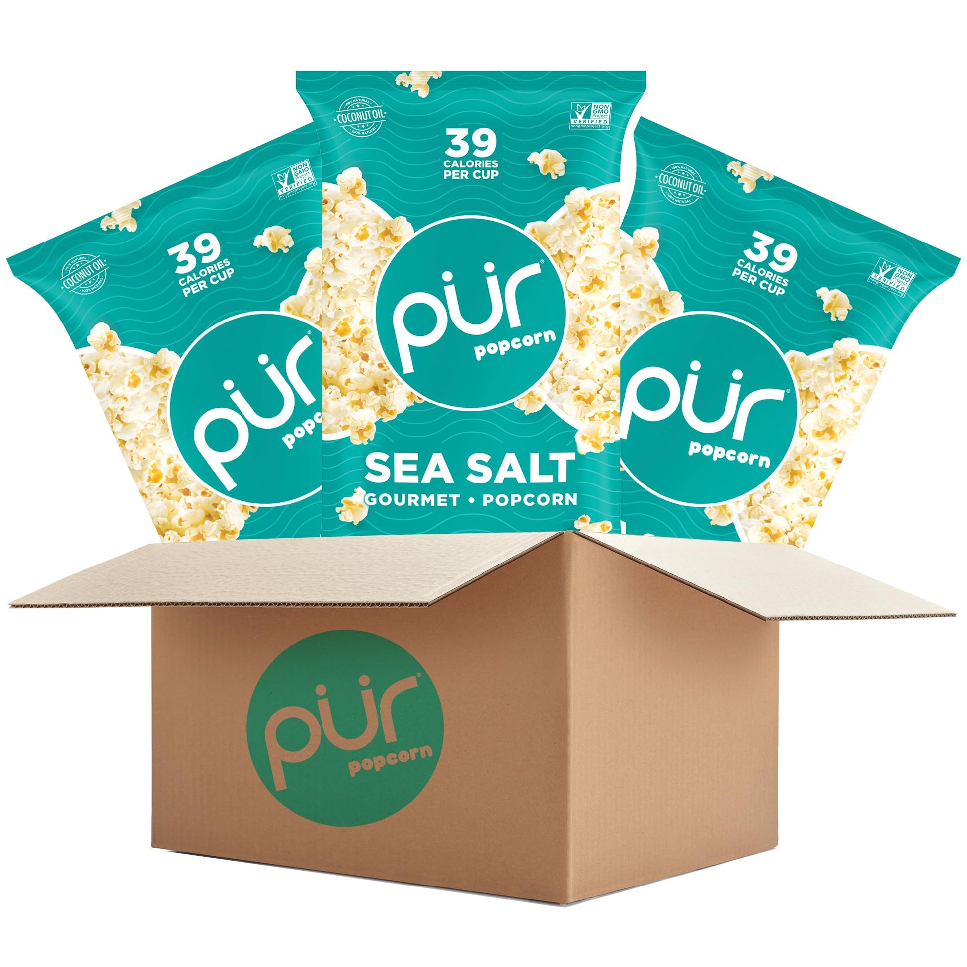 Pur Popcorn | Made With Coconut Oil | 100% Whole Grain Healthy Snacks | Gluten Free | Nut & Peanut Free, Vegan & Non-Gmo | Sea S