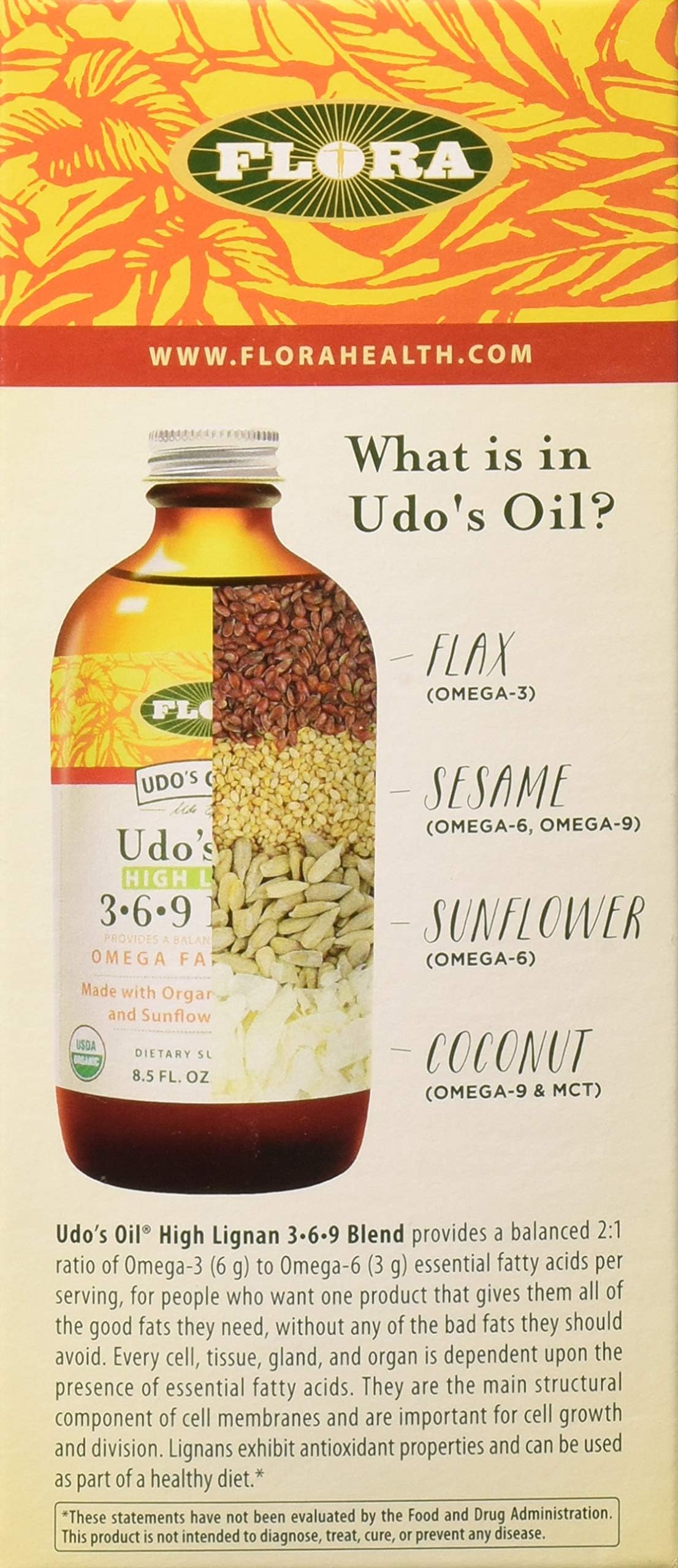 Flora - Udos Choice, Omega 369 Oil Blend, High Lignan, 8.5 Fl Oz