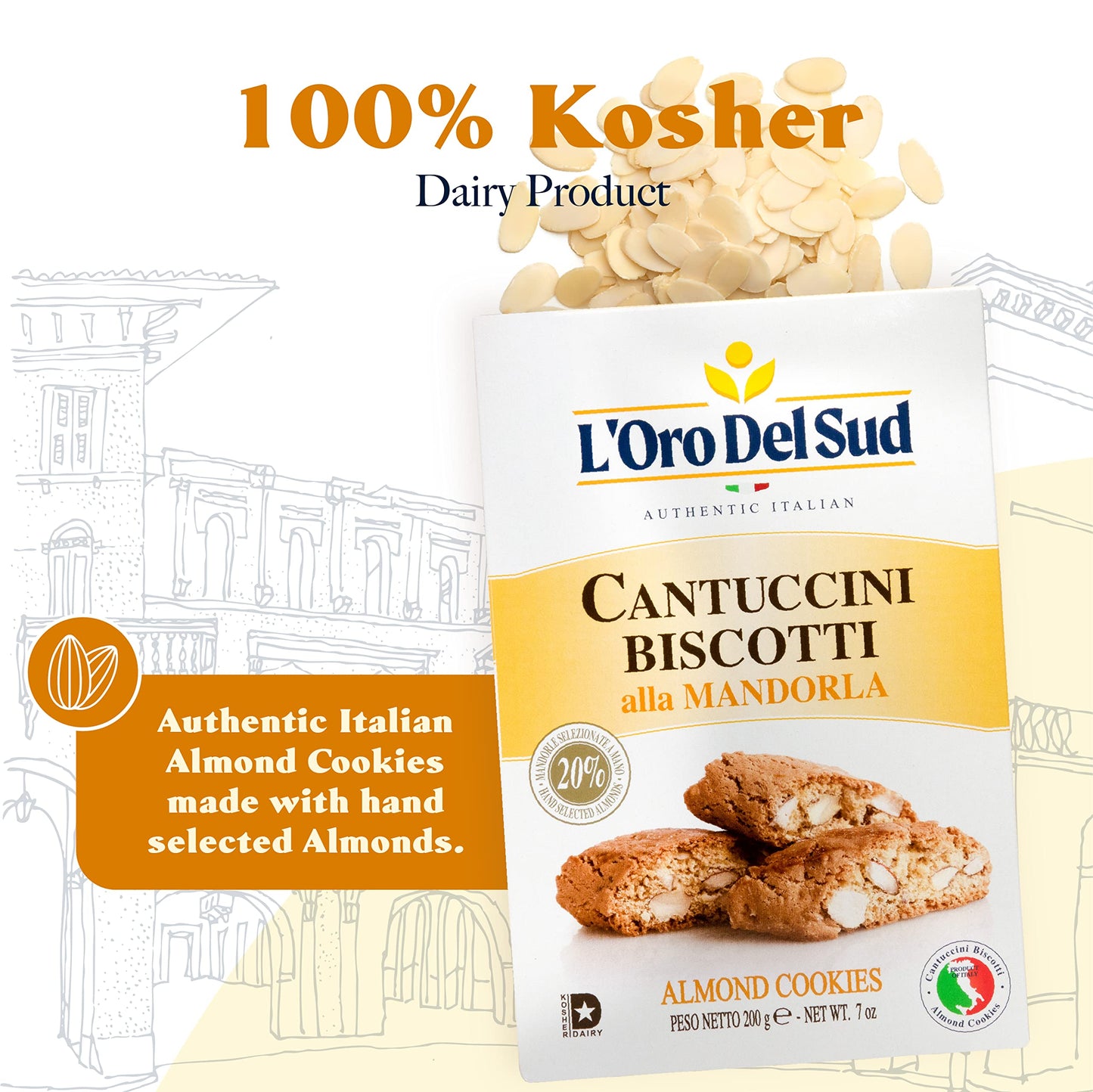 LOro Del Sud Traditional Almond Biscotti, Italian Cookies, 200g Box