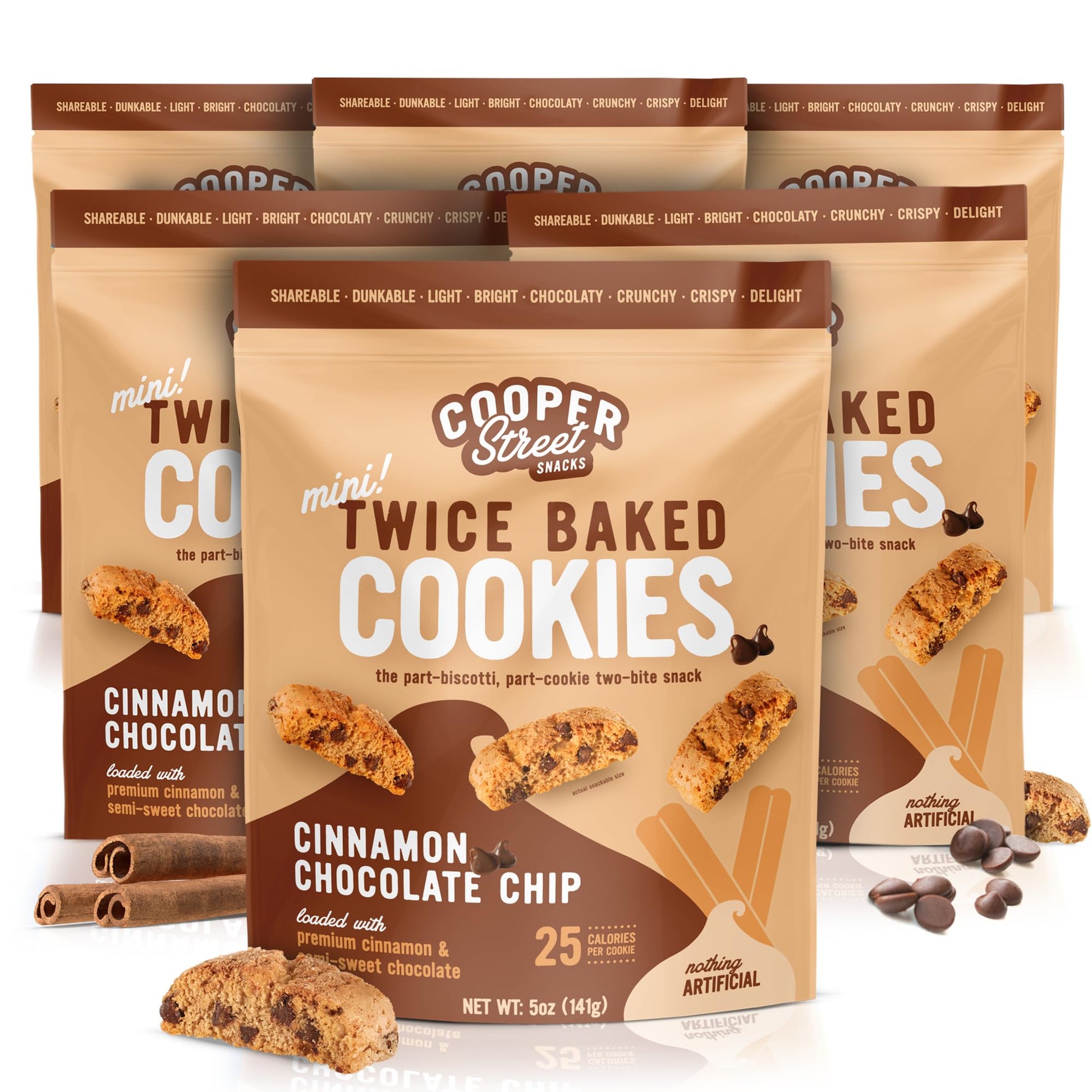 COOPER STREET Twice Baked Cinnamon Chocolate Biscotti Cookies - Crispy Mini Biscotti Cookies Ideal with Coffee - Traditional Low