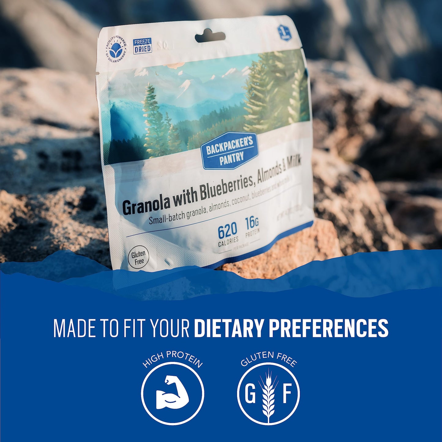 Backpackers Pantry Granola with Blueberries & Almonds, 4.7 oz, Vegetarian, 16g Protein, Freeze Dried Camping Food