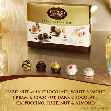 Ferrero Rocher Grand Assortment, Premium Gourmet Chocolates, 24 Count, Hazelnut, Milk, Dark, Cappuccino, Manderly, Coconut