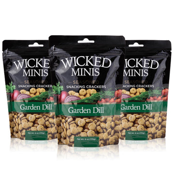 Wicked Minis Soup & Oyster  ers - Saltine & Salted Flavored Mini Puffed Soup, Savory Snacking Mix, Seasoned Croutons Salad Toppers,  ers for Chili 6oz (Garden Dill, Pack of 3)