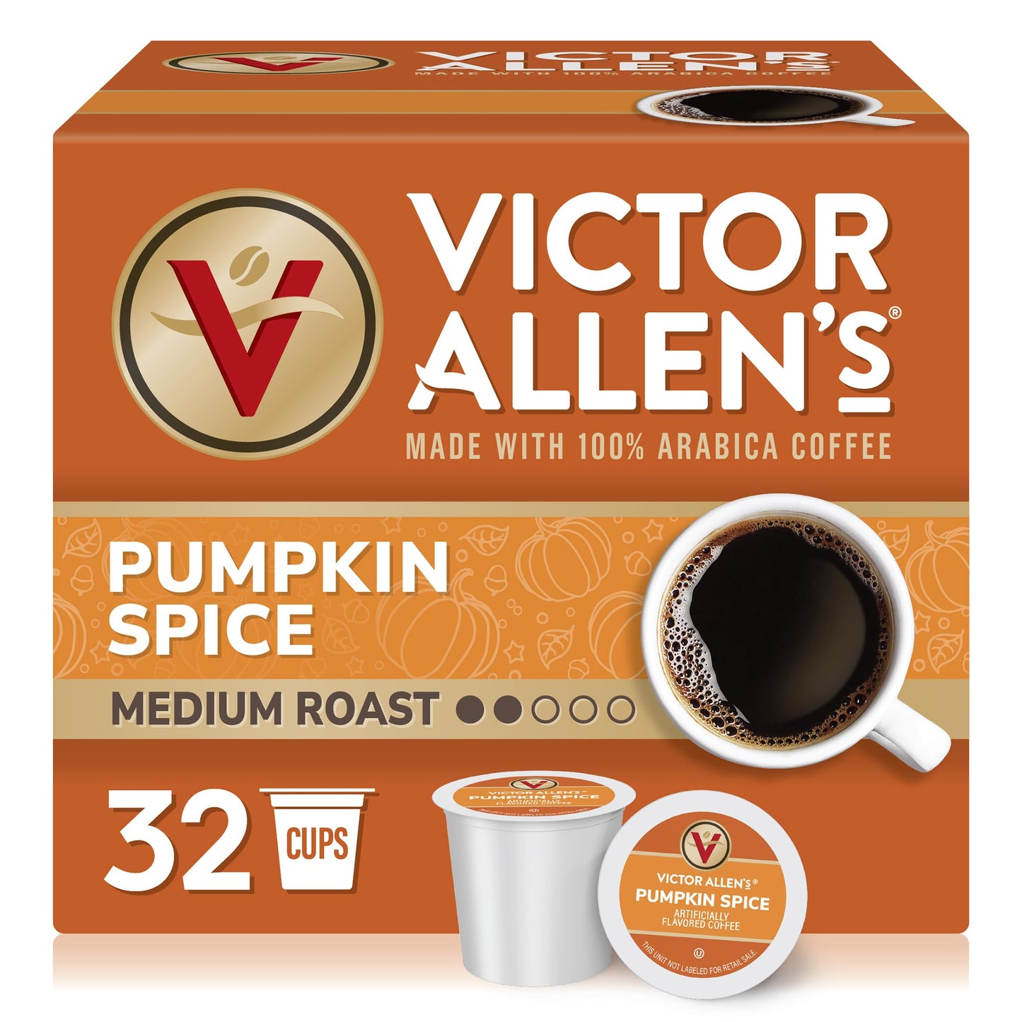 Victor Allens Coffee Pumpkin Spice Flavored Medium Roast Single Serve Coffee Pods, 32 Count, Brown, for Keurig K-Cup Brewers