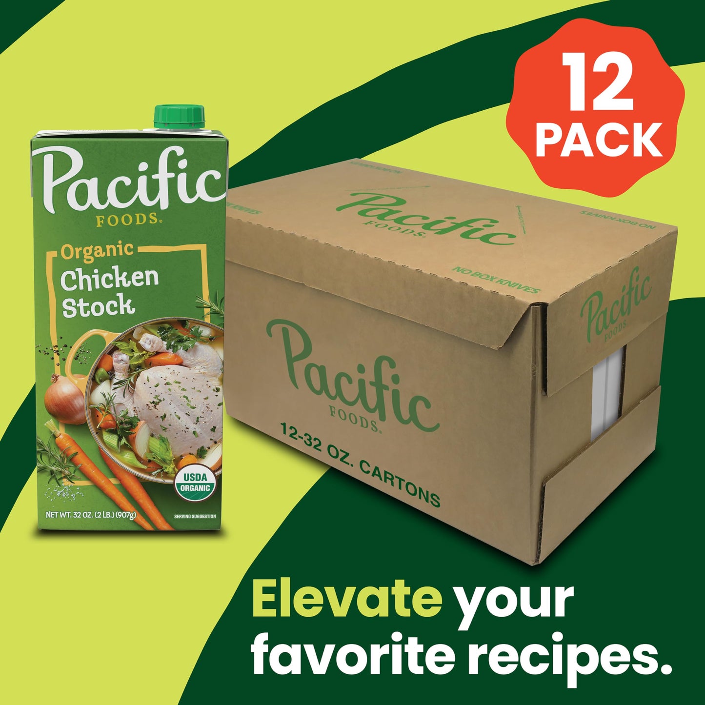 Pacific Foods Organic Chicken Stock, 32Oz (Pack Of 12)