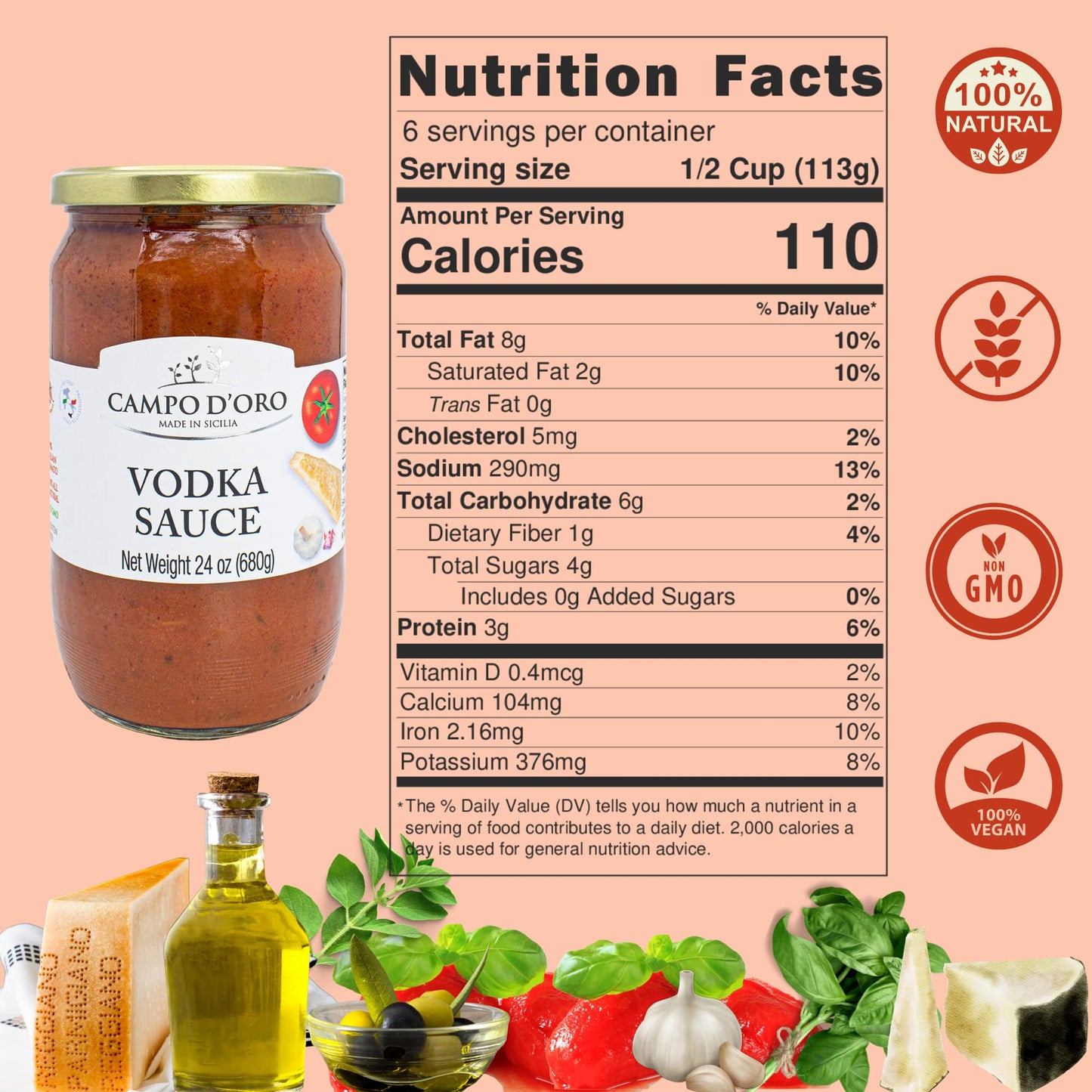 CAMPO DORO spirit-inspired flavor Sauce with Parmigiano Reggiano and Italian Tomatoes, 24oz Jar
