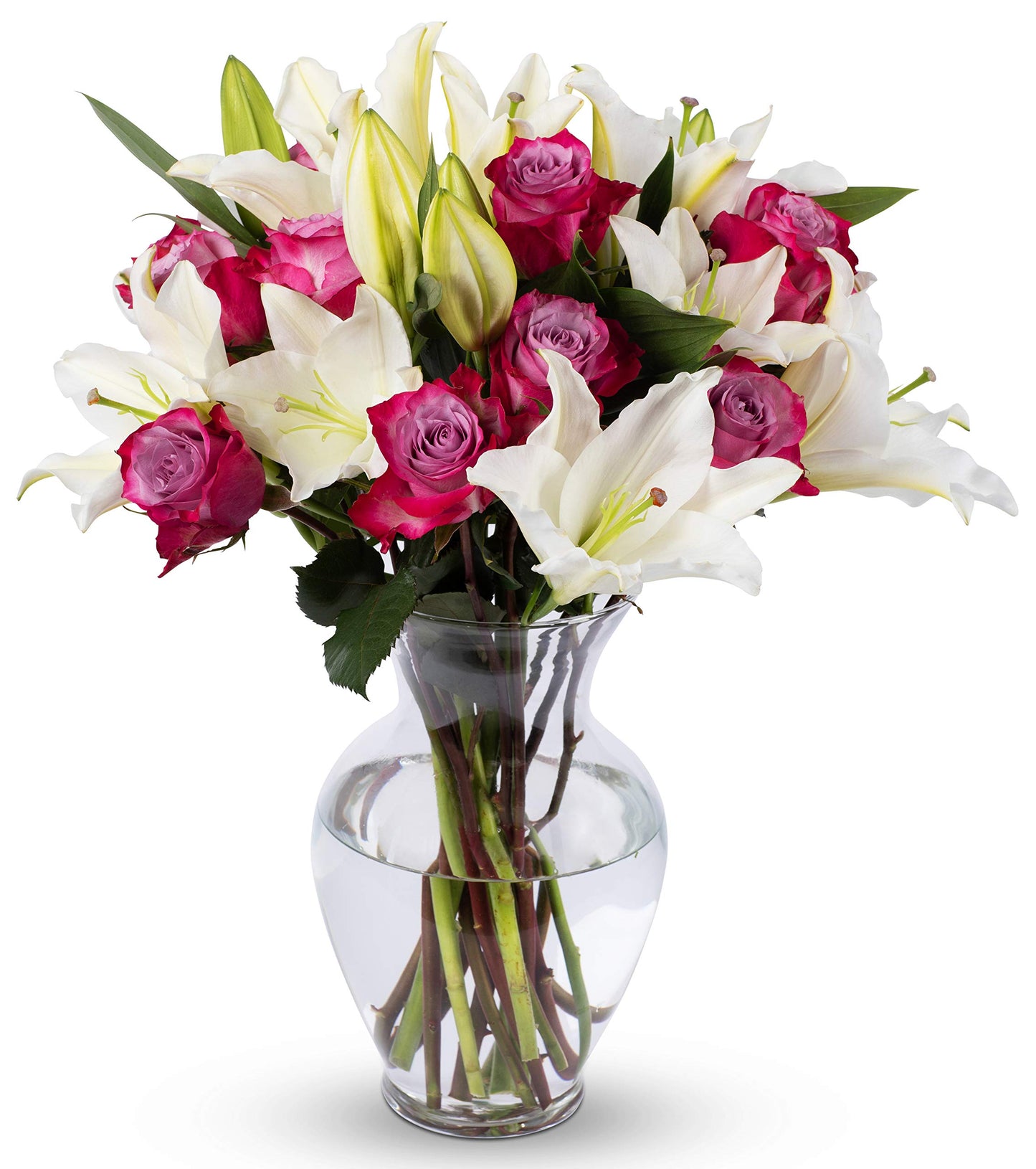 Benchmark Bouquets - Oriental Lilies & Lavender Roses (Glass Vase Included) - Fresh Flowers for Delivery - Gift for Graduation, 