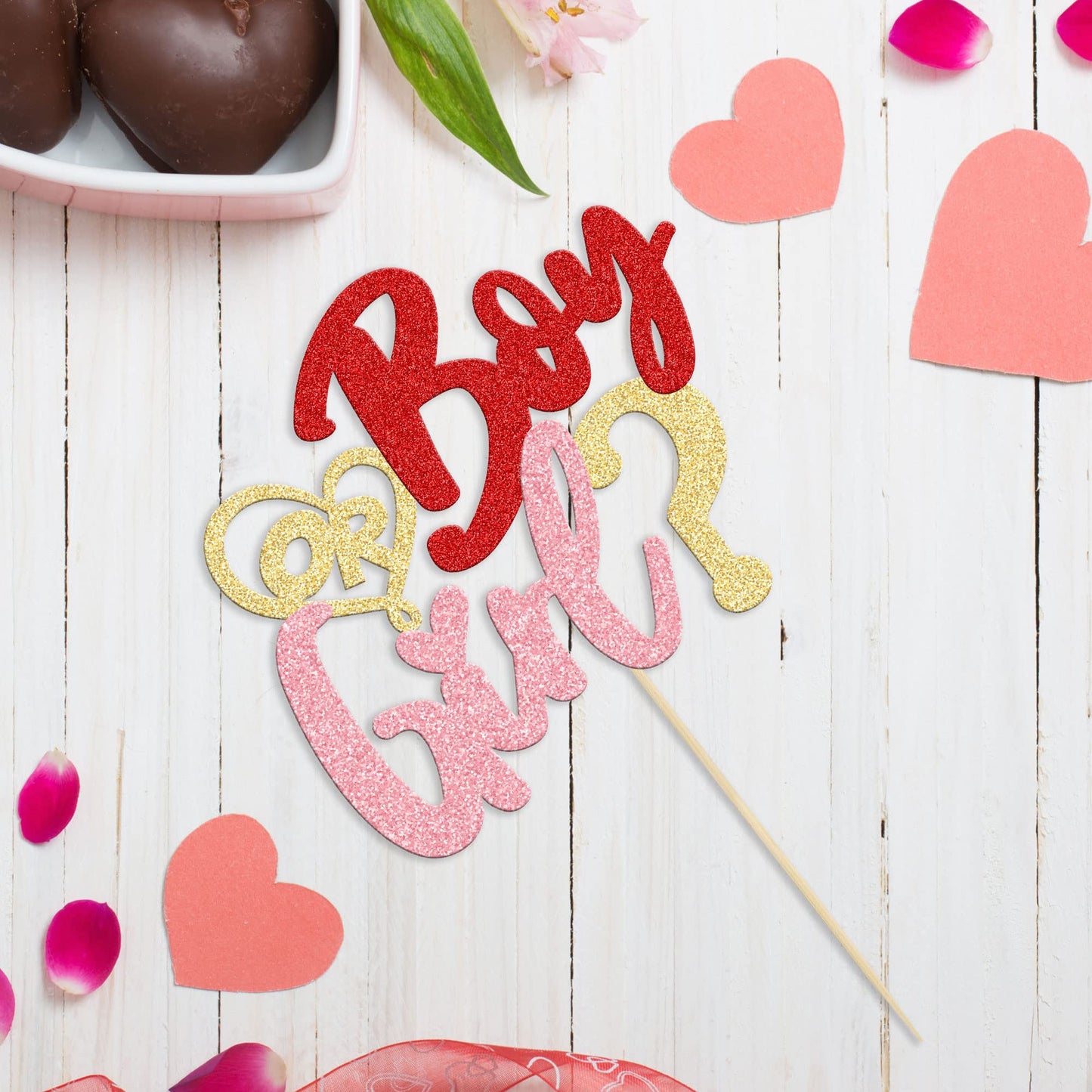 1Pc Valentines Day Cake Topper Glitter Valentine Gender Reveal Cake Topper Boy or Girl Cake Decorations Valentine's Day Theme We