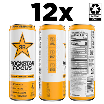Rockstar Focus Energy Drink, Orange Pineapple, 12 Fl Oz Cans, Pack of 12