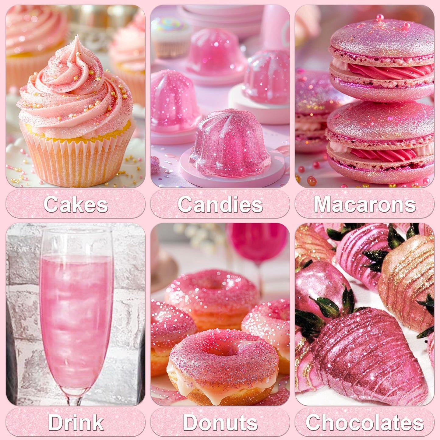 Pink Edible Glitter - 5G Food Grade Cake Decorating Shimmering Glitter, Edible Sprinkle Luster Dust For Drinks, Chocolates, Fond