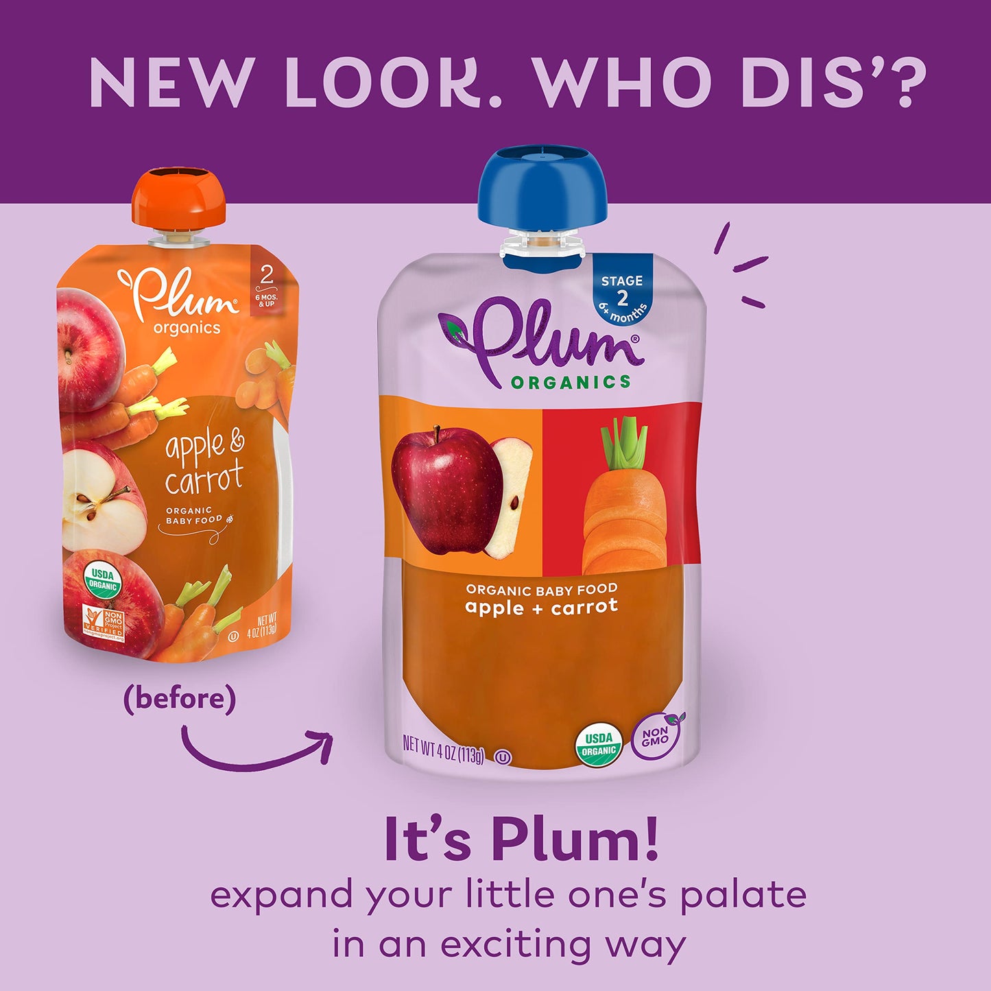 Plum Organics Stage 2 Organic Baby Food - Apple And Carrot - 4 Oz Pouch (Pack Of 12) - Organic Fruit And Vegetable Baby Food Pou