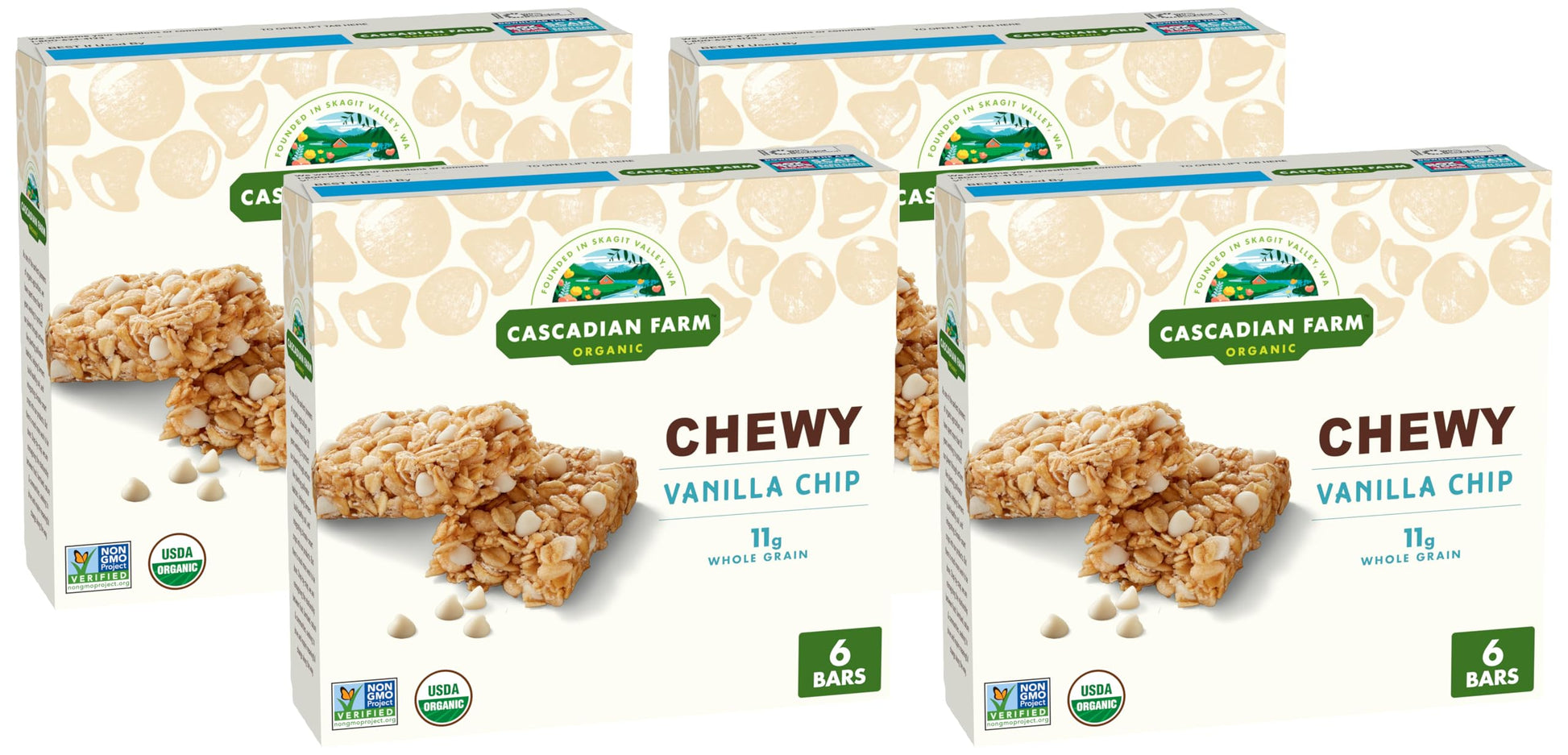 Cascadian Farm Organic Vanilla Chip Chewy Granola Bars, 6 Bars, 7.4 oz. (Pack of 4)