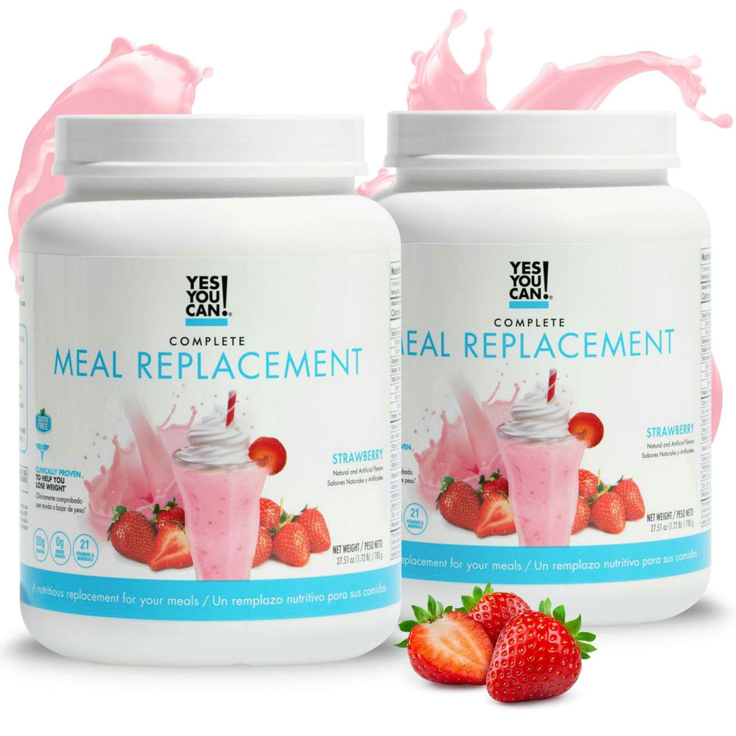 Yes You Can! Meal Replacement Shake - 30 Servings, 20g Protein, 22 Vitamins & Minerals, Strawberry Flavor