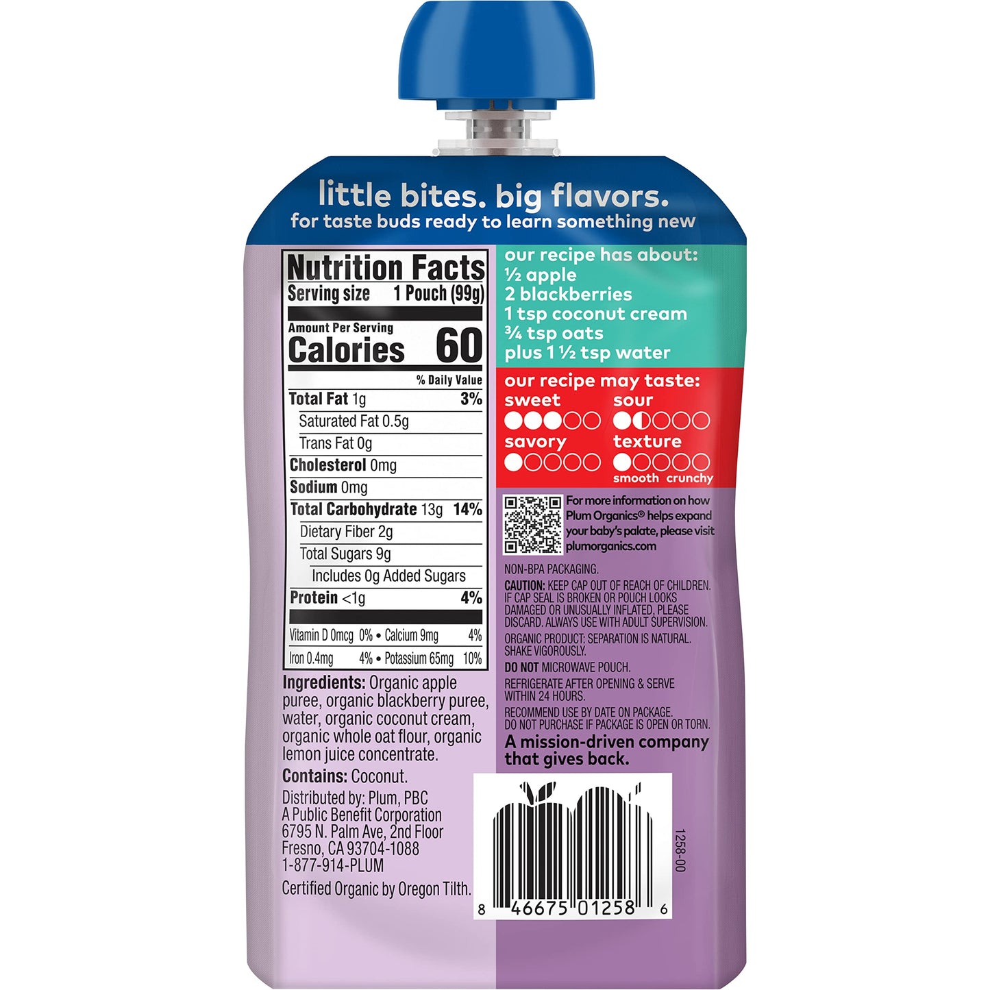 Plum Organics | Stage 2 | Organic Baby Food Meals [6+ Months] | Apple, Blackberry, Coconut Cream & Oat | 3.5 Ounce Pouch (Pack Of 12)