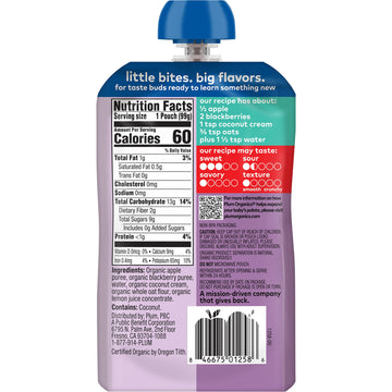 Plum Organics | Stage 2 | Organic Baby Food Meals [6+ Months] | Apple, Blackberry, Coconut Cream & Oat | 3.5 Ounce Pouch (Pack Of 12)