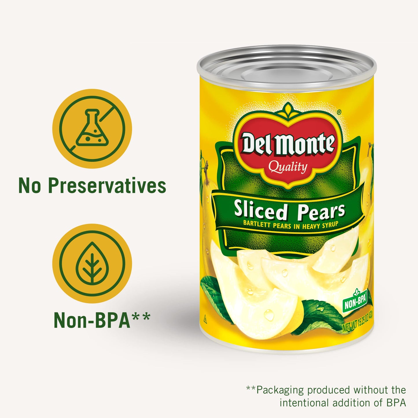 Del Monte Sliced Bartlett Pears In Heavy Syrup, Canned Fruit, 15.25 Ounce (Pack Of 12)