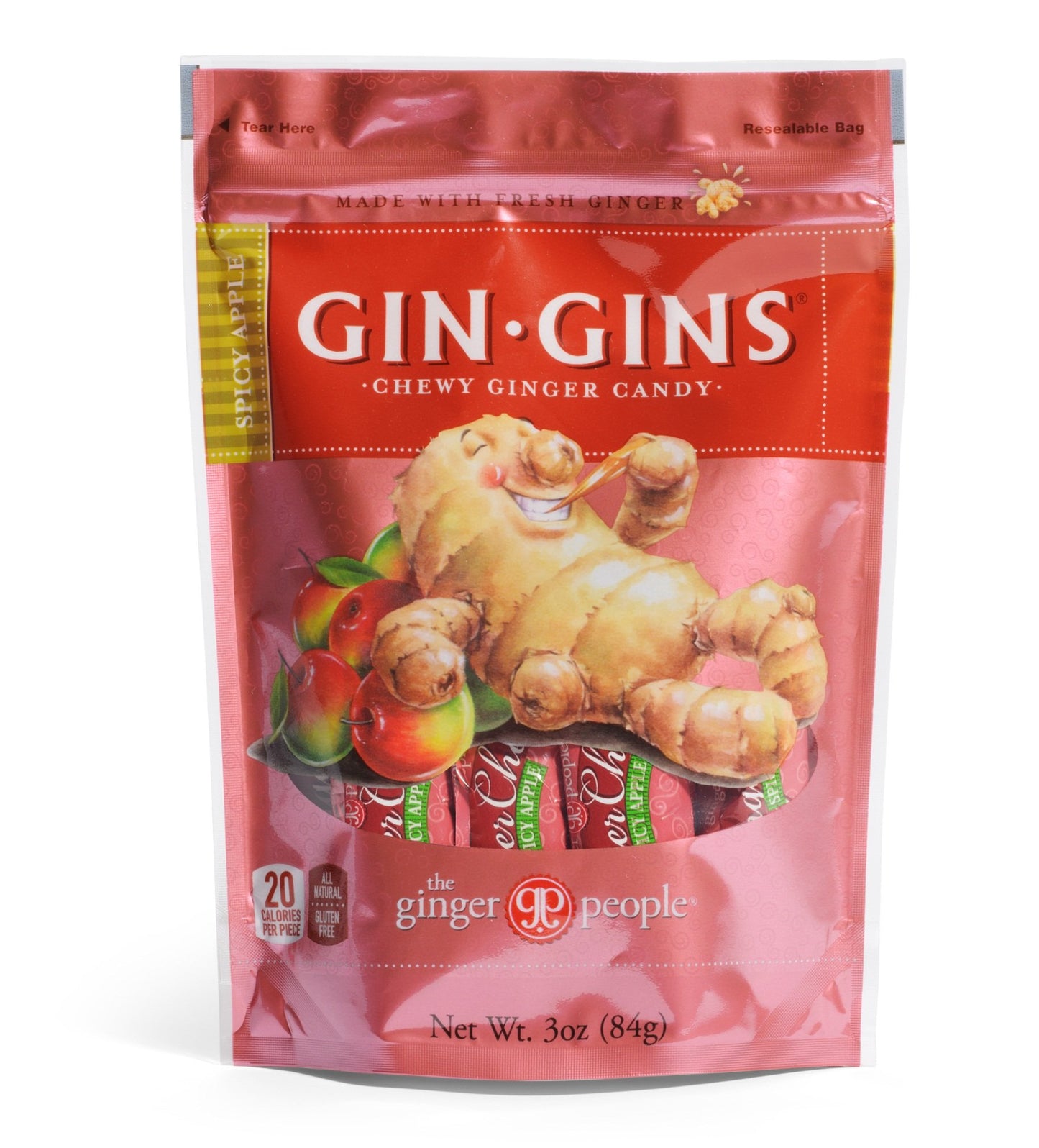 The Ginger People Ginger Chews, Spicy Apple, 3-Ounce Bags (Pack Of 12)