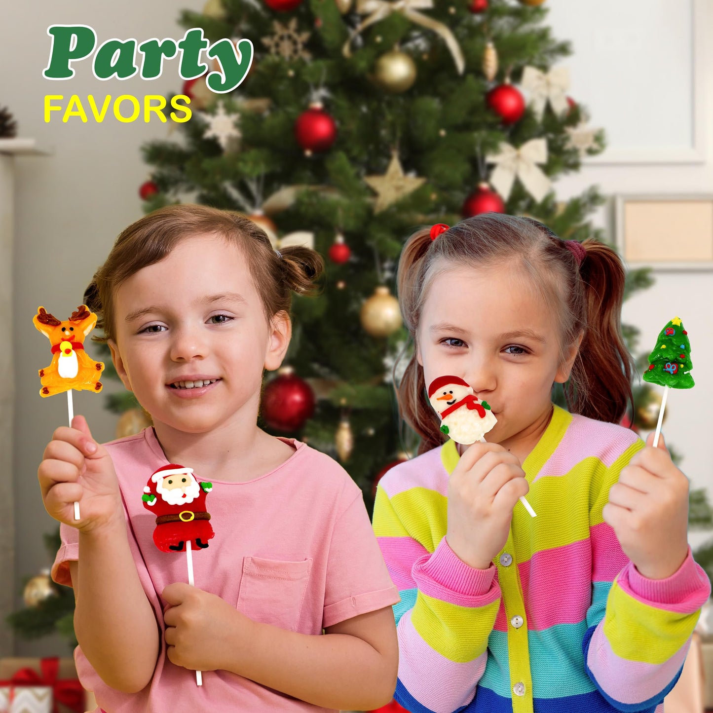 4Es Novelty 24 Pack Christmas Lollipops Santa, Snowman, Reindeer, Tree, Christmas Lollipops Individually Wrapped Bulk, Candy Suckers, Stocking Stuffer Candy For Kids & Mature-Themeds