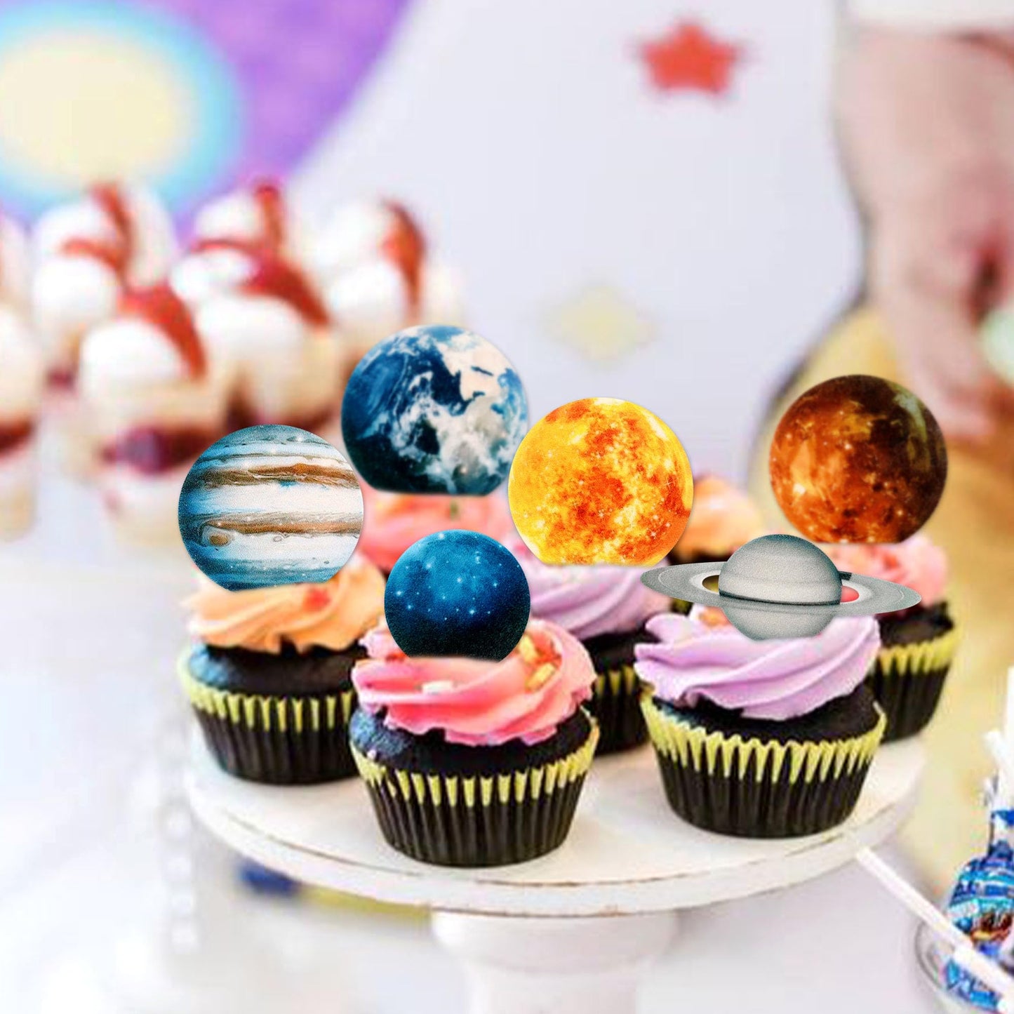 54 Pcs Edible Outer Space Cupcake Toppers Wafer Paper Solar System Galaxy Universe Planets Cupcake Picks For Drink Topper Baby S