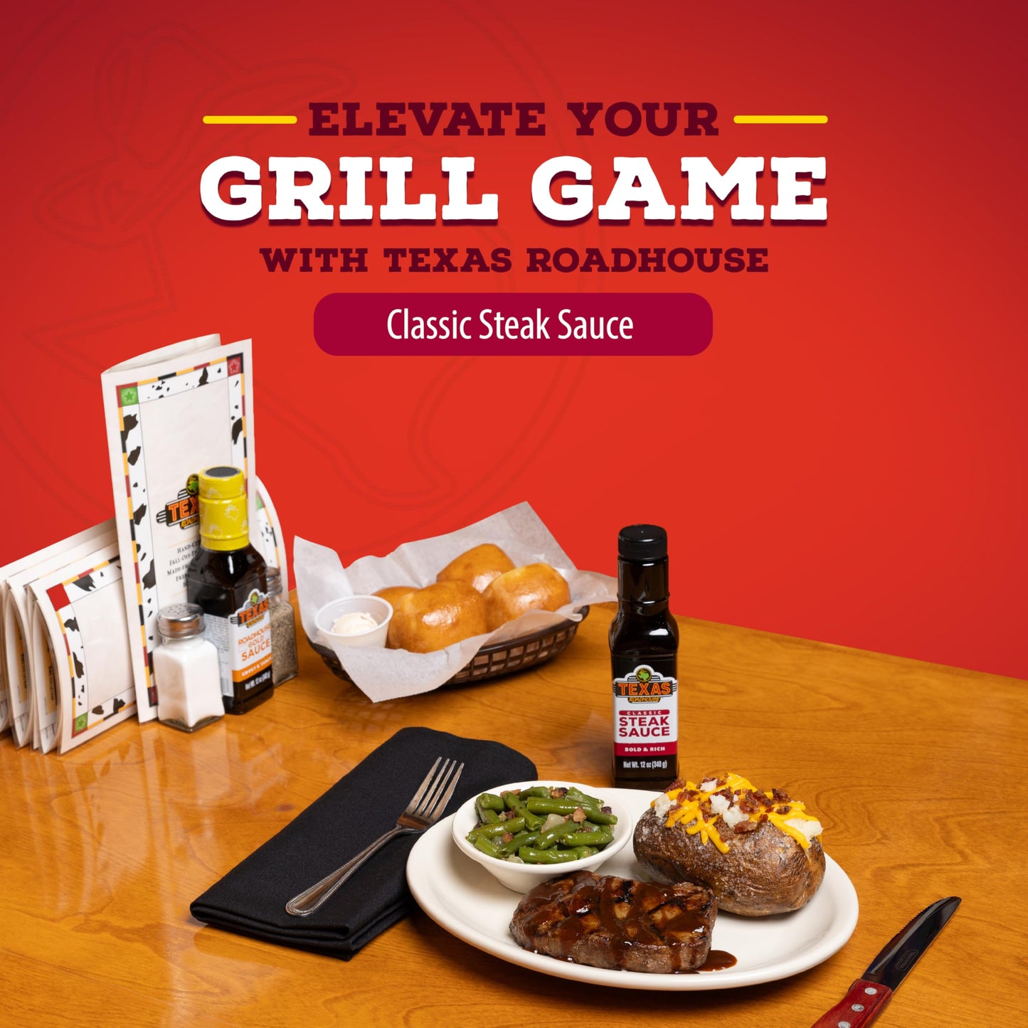 Texas Roadhouse Classic Steak Sauce, 12 oz Bottle - Perfect Marinade & Dipping Sauce with Vinegar, Onion & Garlic Flavor