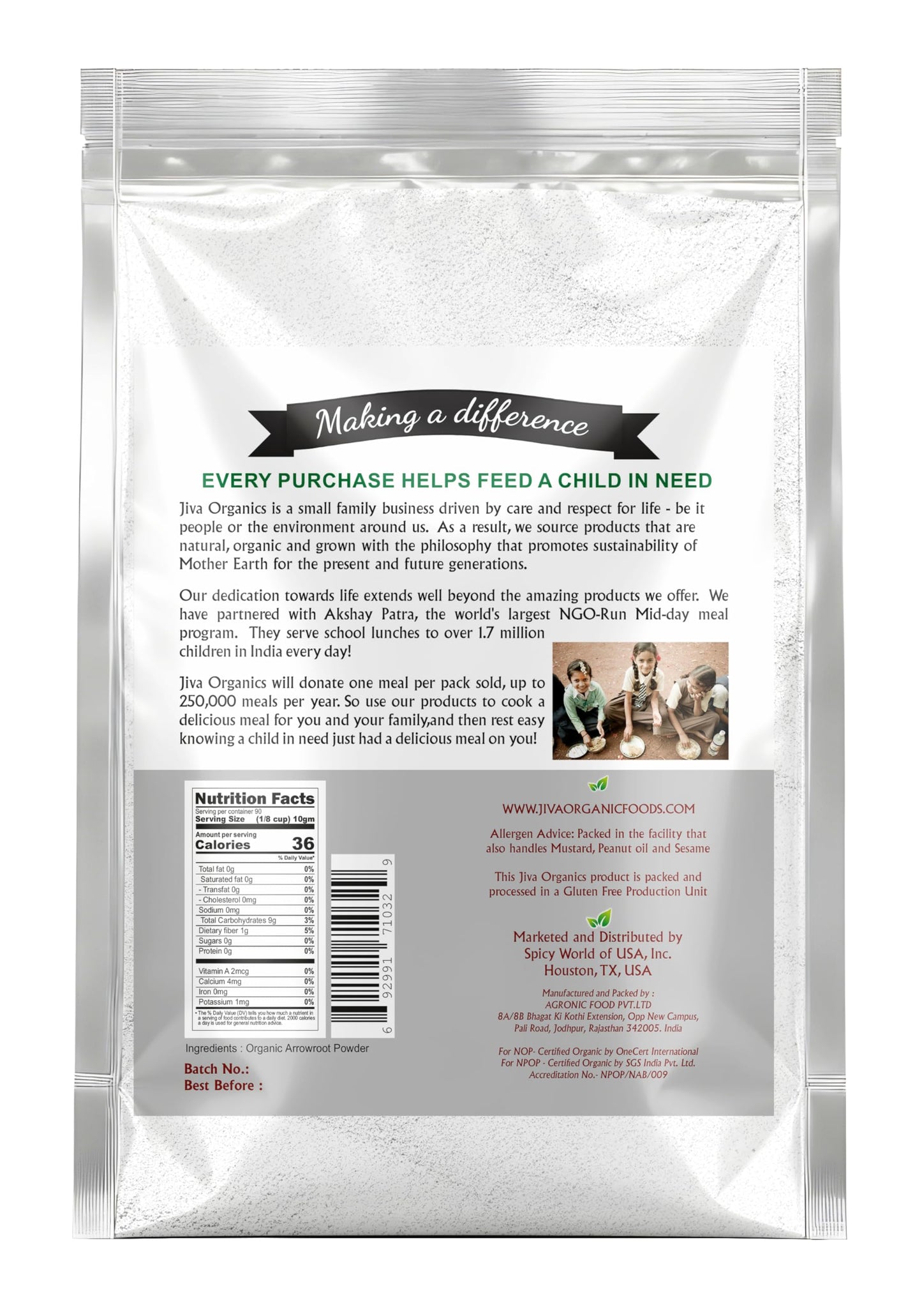 Jiva Organics Organic Arrowroot Flour (Powder) 2 Pound Bag - Raw, Non-GMO
