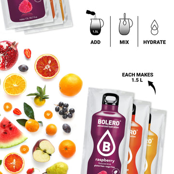 BOLERO - Assorted Fruit Flavors Flavored, Sugar Free and Low Calorie Powdered Drink Mix, Makes 1/2 Gallon for Strong Flavor or 1