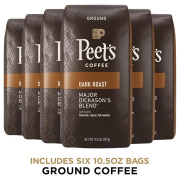 Peet's Coffee Dark Roast - Major Dickason's Blend, 63 Ounces (6 Bags of 10.5 Ounces) - Premium Ground Coffee