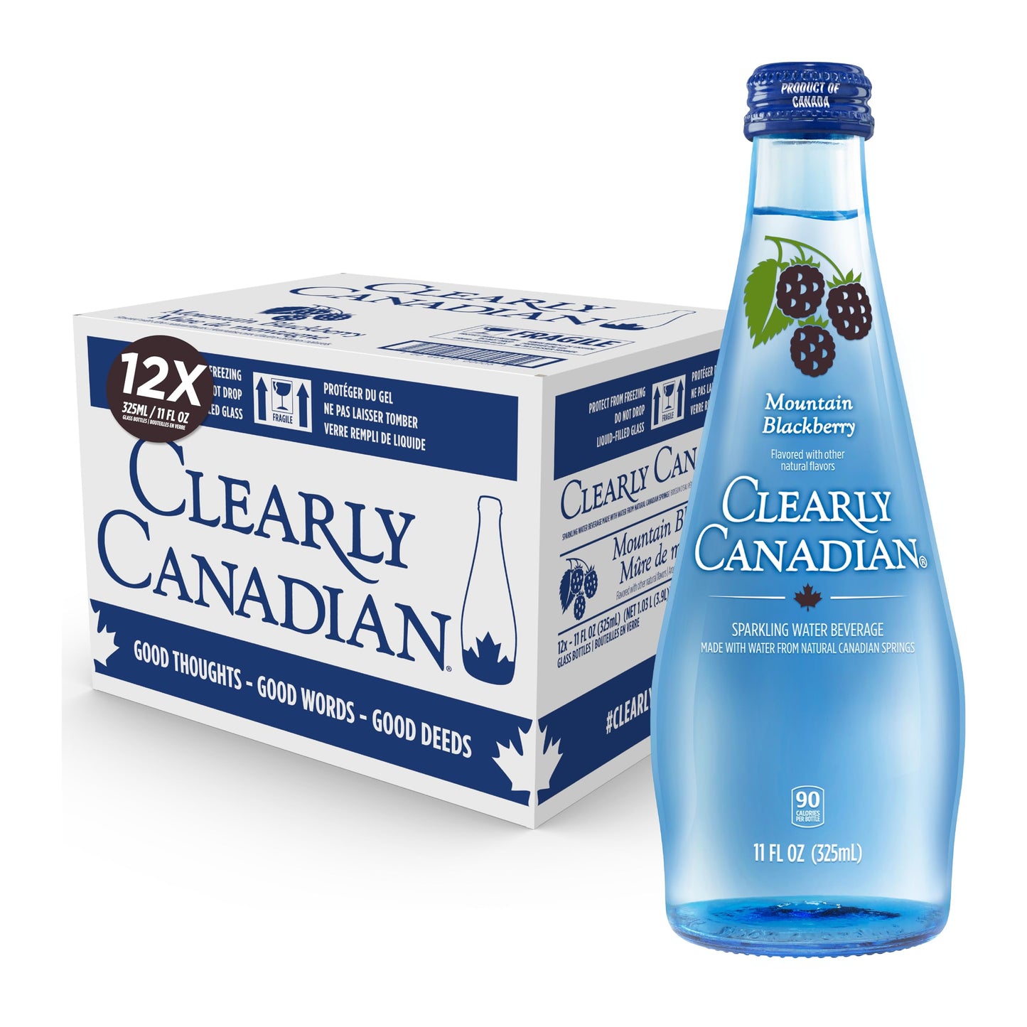 Clearly Canadian Mountain Blackberry Sparkling Spring Water Beverage, Natural & Carbonated, Flavored Seltzer Water, 1 Case (12 B