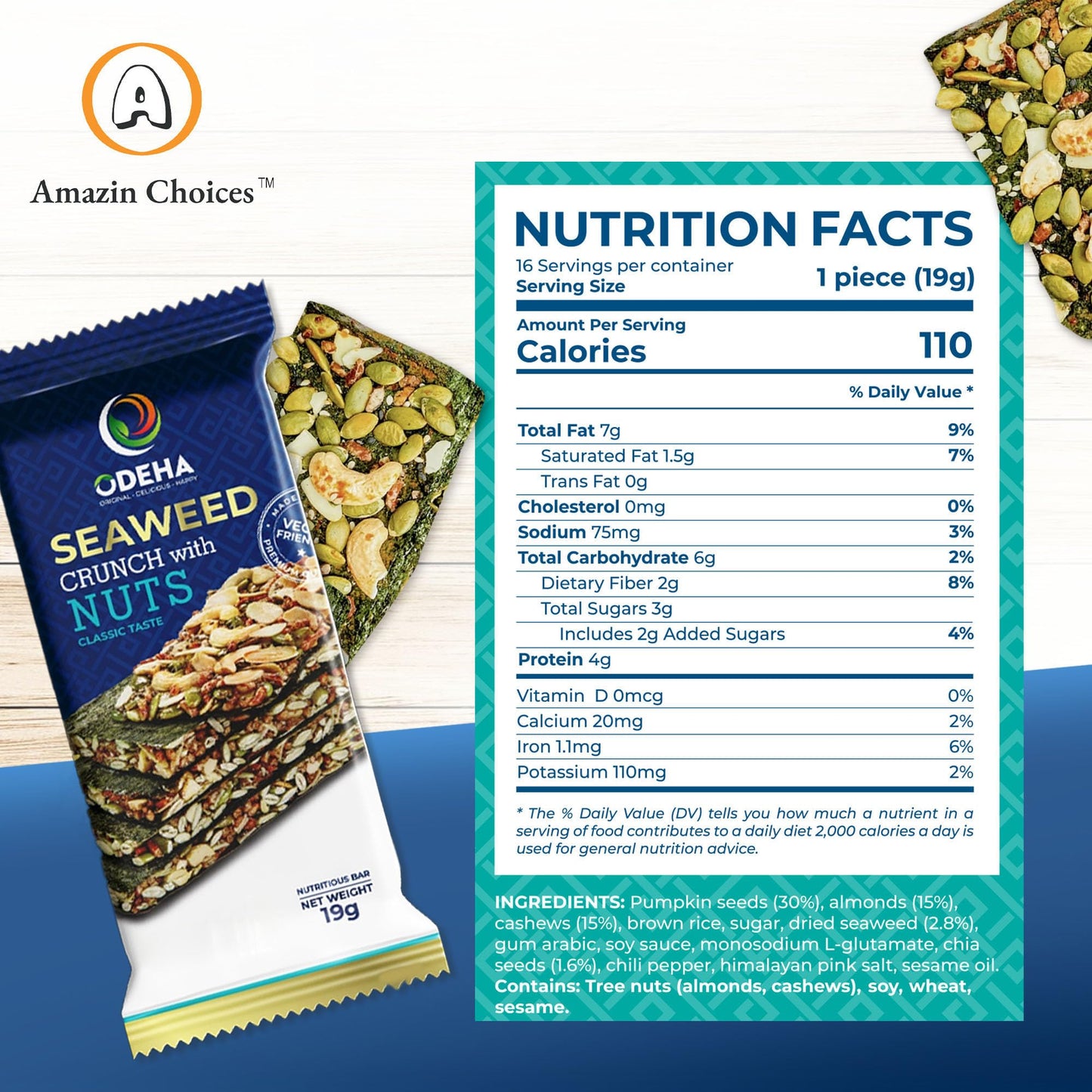 Sea Crunch with Nuts Classic Taste. Sea Snack Bars with Cashews  Almonds & Pumpkin Seeds by Amazin Choices. enhanced Snack  Vegan  Snack Strips  Asian Chips Variety Pack  Sea Sheets  Sandwich Sea - 32.1oz - Box of 3 (48 counts )