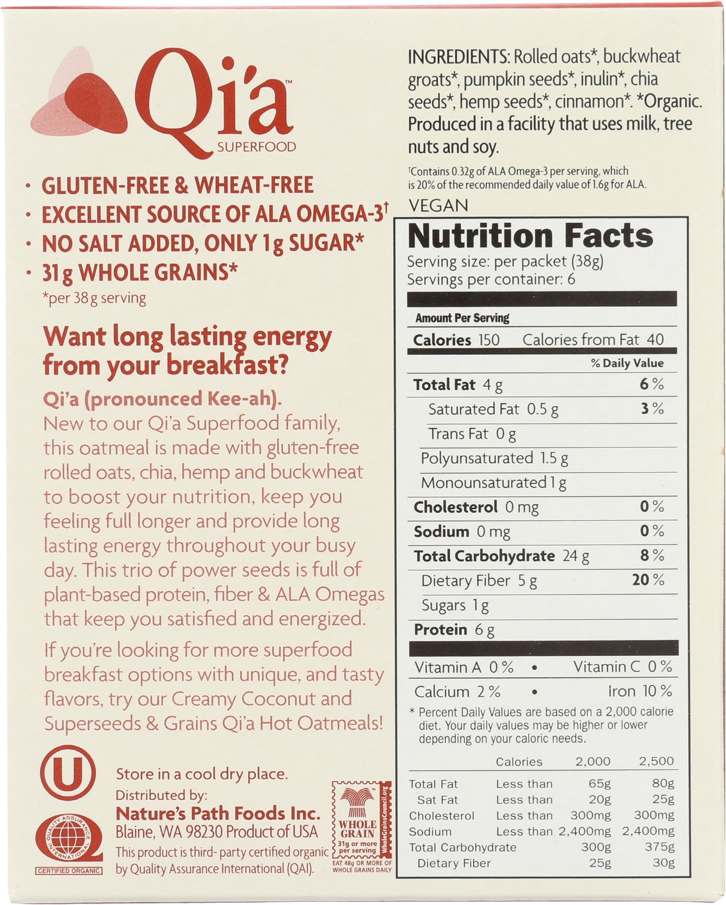 Nature'S Path Qia Superfood Gluten-Free Oatmeal - Cinnamon Pumpkin Seed (6 Packets / Box)