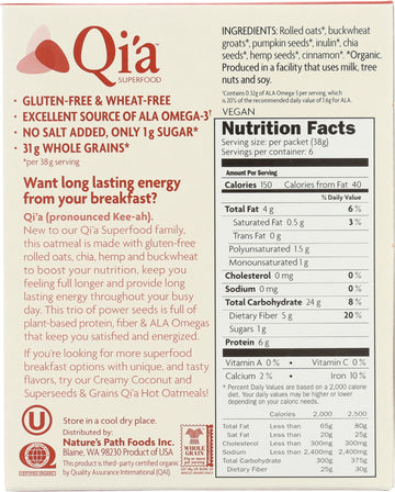 Nature'S Path Qia Superfood Gluten-Free Oatmeal - Cinnamon Pumpkin Seed (6 Packets / Box)
