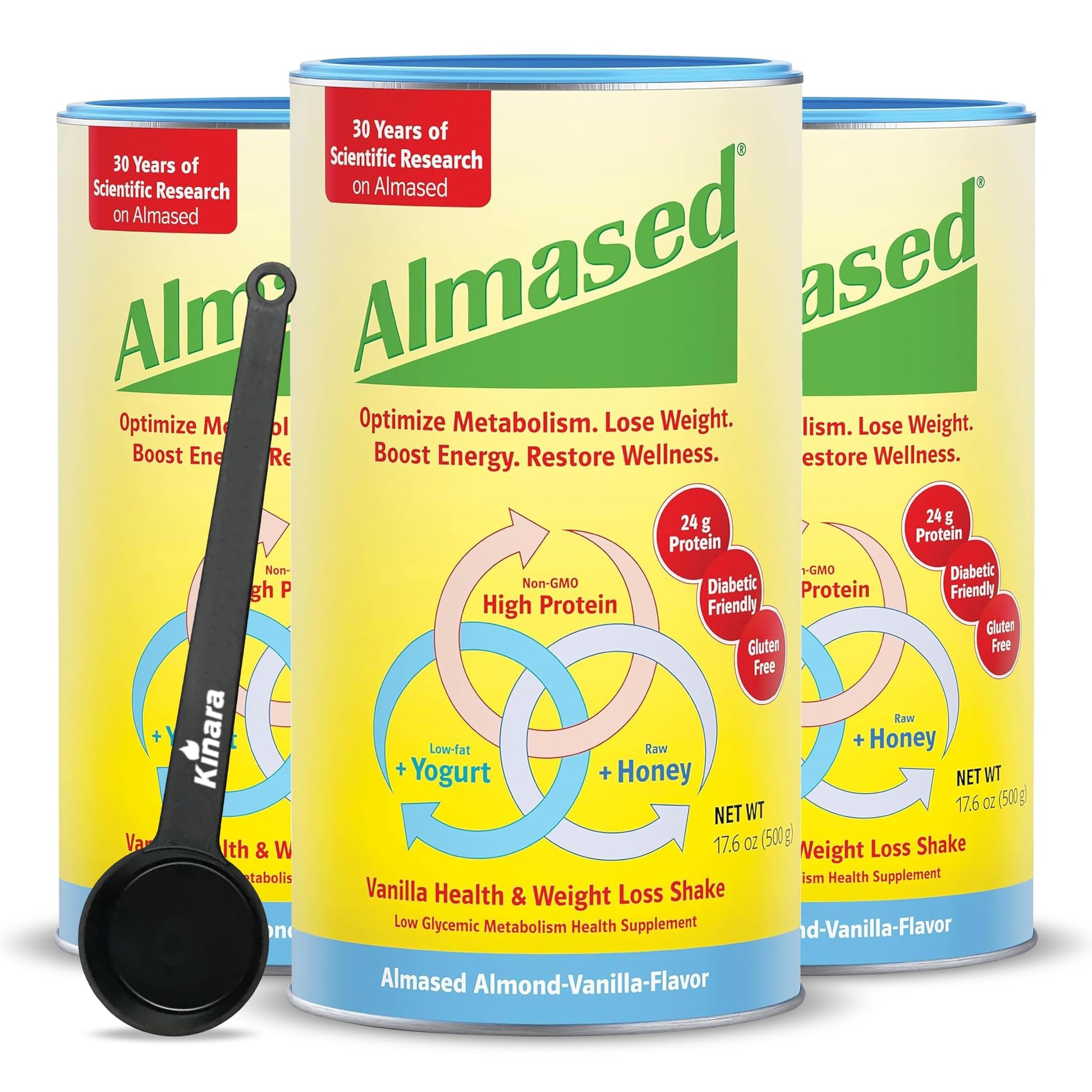 Almased Vanilla Protein Powder For Women & Men - Gluten-Free Meal Replacement Powder Supports Weight Loss & Muscle Retention - Low-Glycemic High Plant Based Protein Shake - 17.6 Oz (3 Pack)