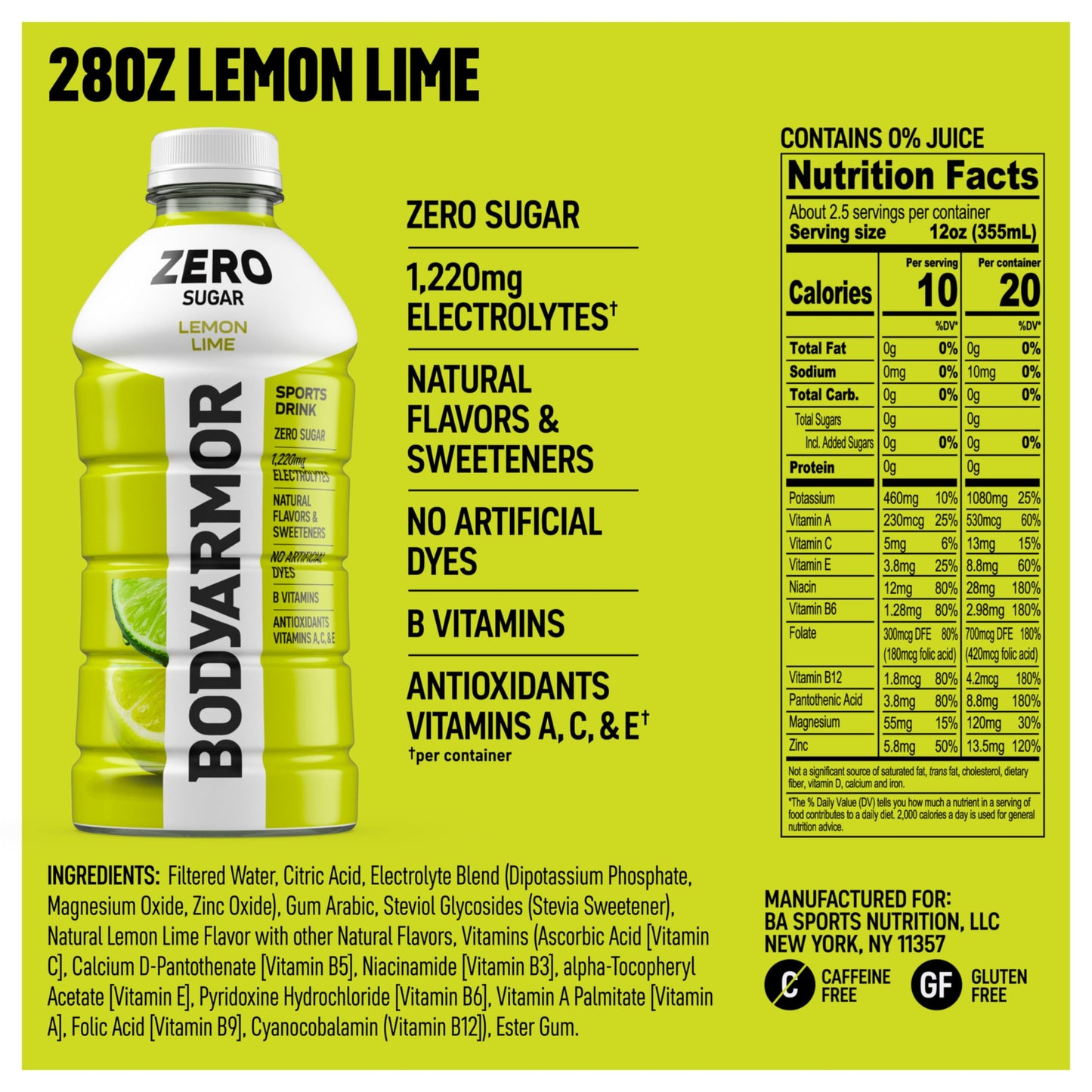 BODYprotective covering ZERO Sugar Lemon Lime Electrolyte Drink  Natural Flavors  28 Fl Oz Bottles (15 Pack)  B Vitamins & Antioxidants Sugar Free Hydration