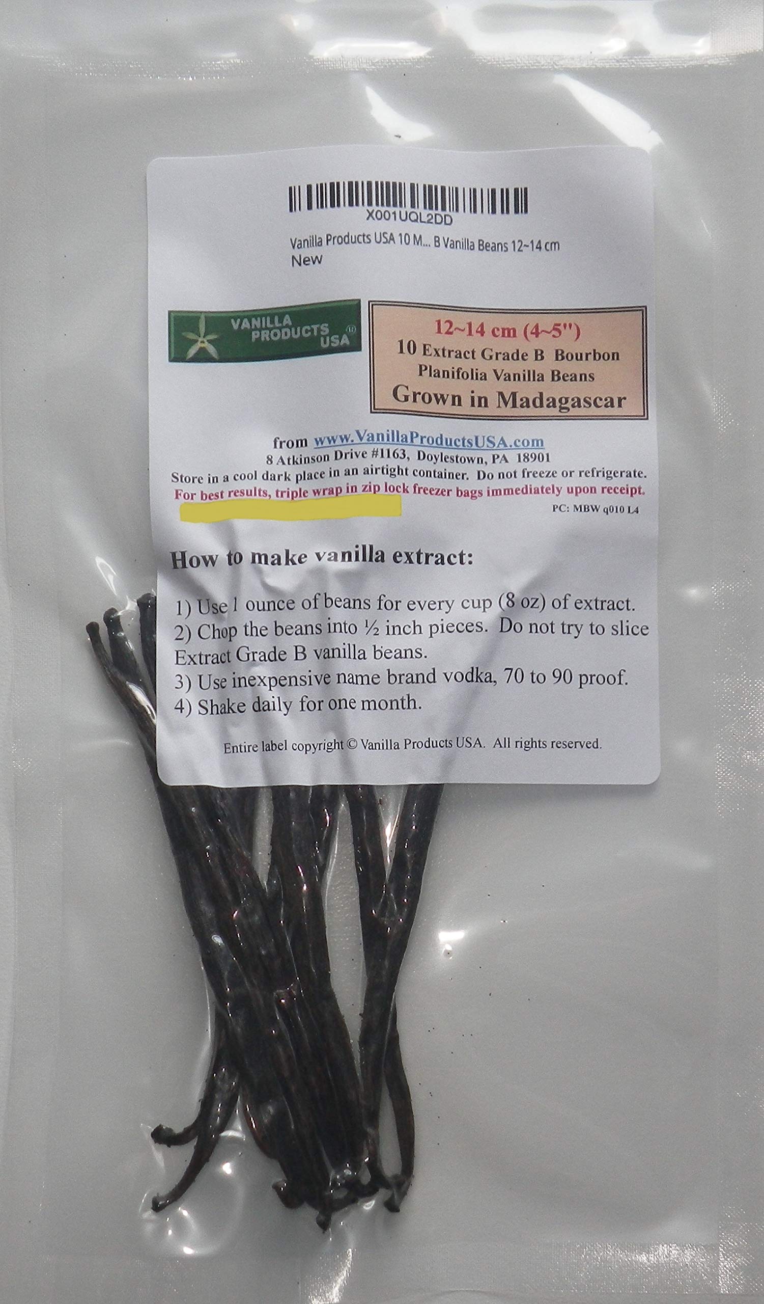 Vanilla Products USA Madagascar Bourbon Vanilla Beans, Grade B, 12-14 cm, 10 Count