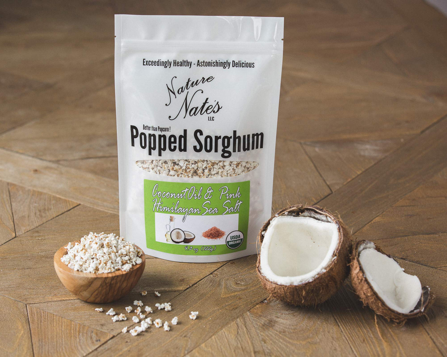 Nature Nates Popped Sorghum, Coconut Oil & Pink Himalayan Sea Salt - Organic, Keto & Gluten Free, Healthy Snacks, Better Than Po
