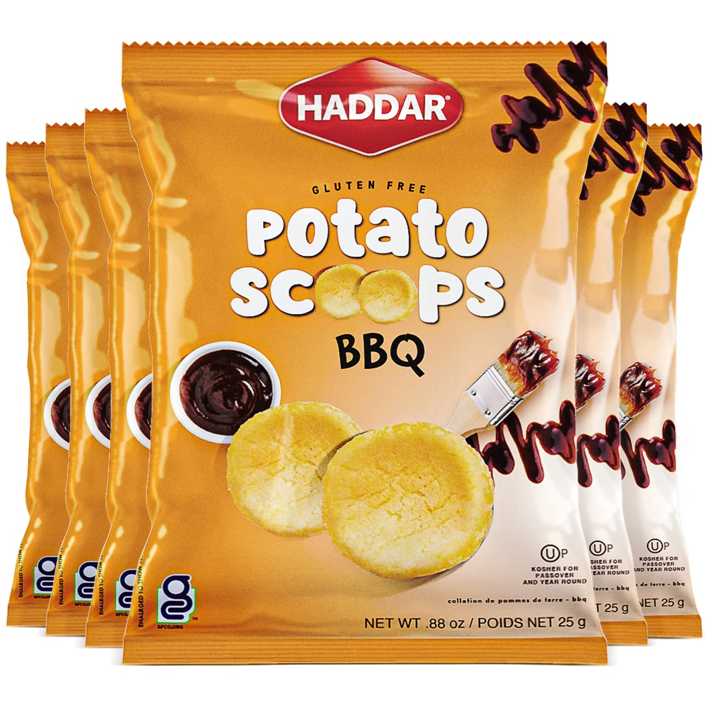 Haddar BBQ Baked Potato Scoops, .88oz (6 Pack) | Baked Potato Chips, Healthier Snacking, Gluten Free Snacks, Bite-Sized