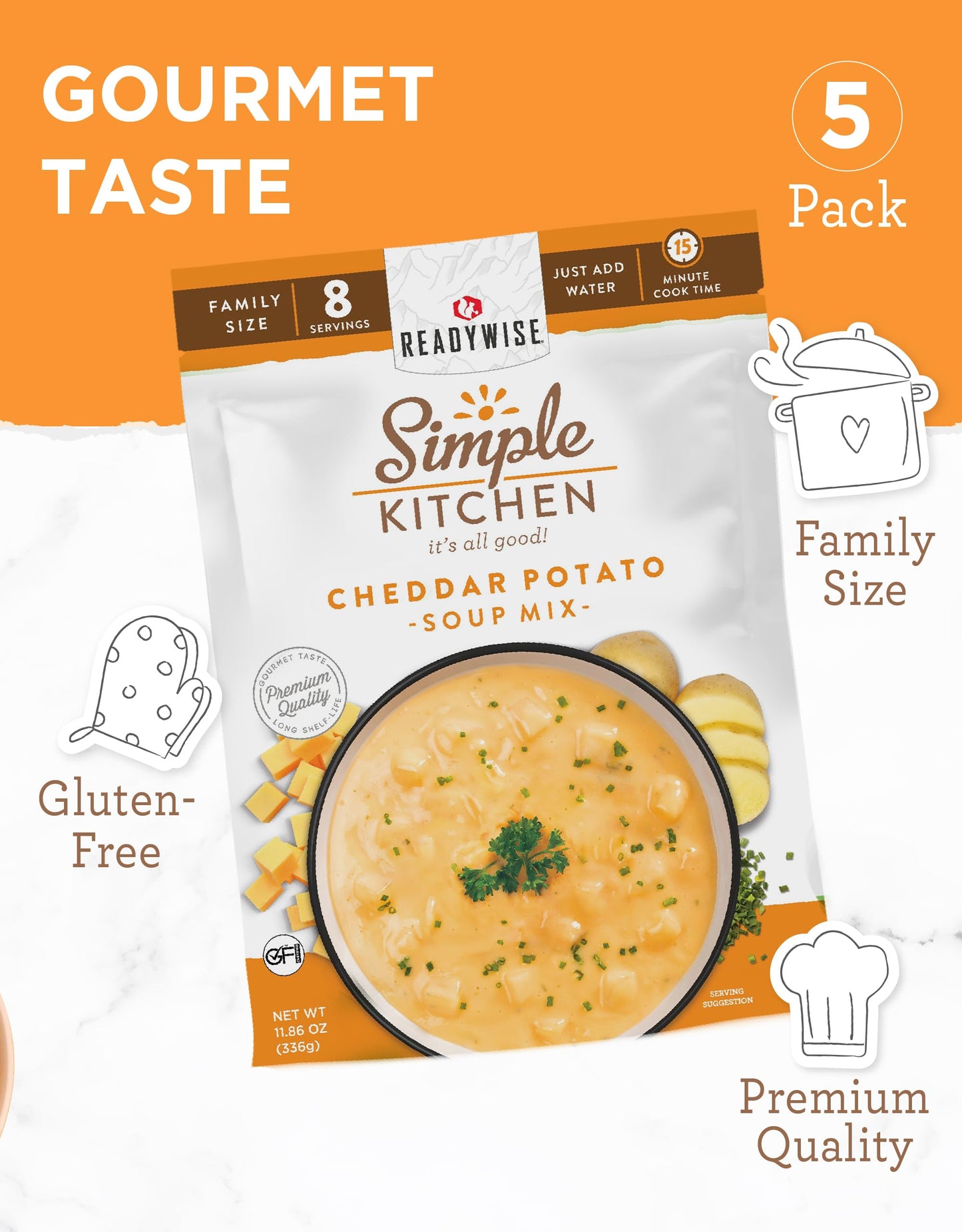 Readywise - Simple Kitchen, Soup Sampler, Variety Pack, 8 Servings Per Pouch, Soup Mix, Family Size, Mre, Gluten Free, Freeze Dr