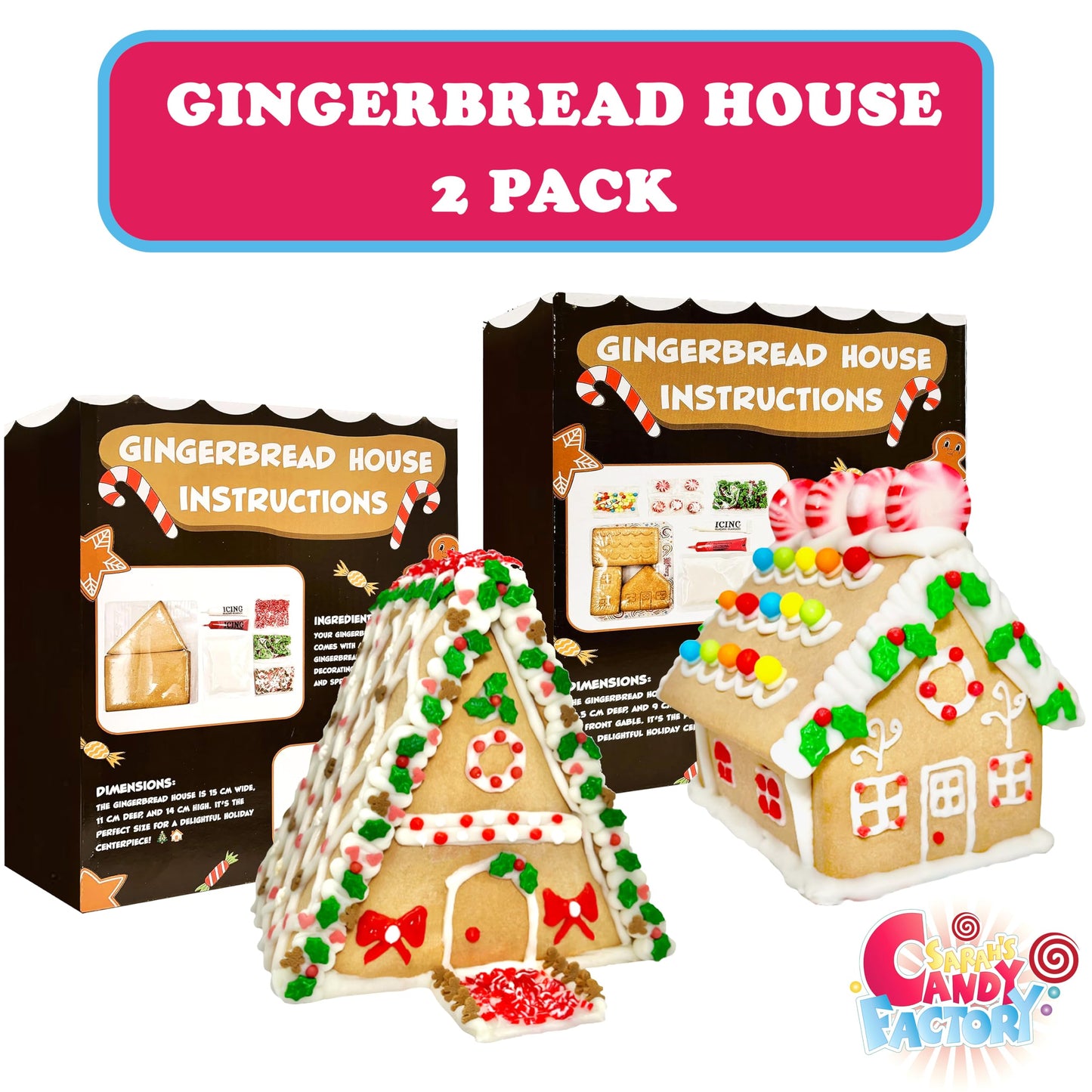 2 Pack Gingerbread Cookie House Kit - (1.1 Lbs And 1.6 Lbs) - Easy To Decorate - Includes Everything Needed To Assemble And Deco