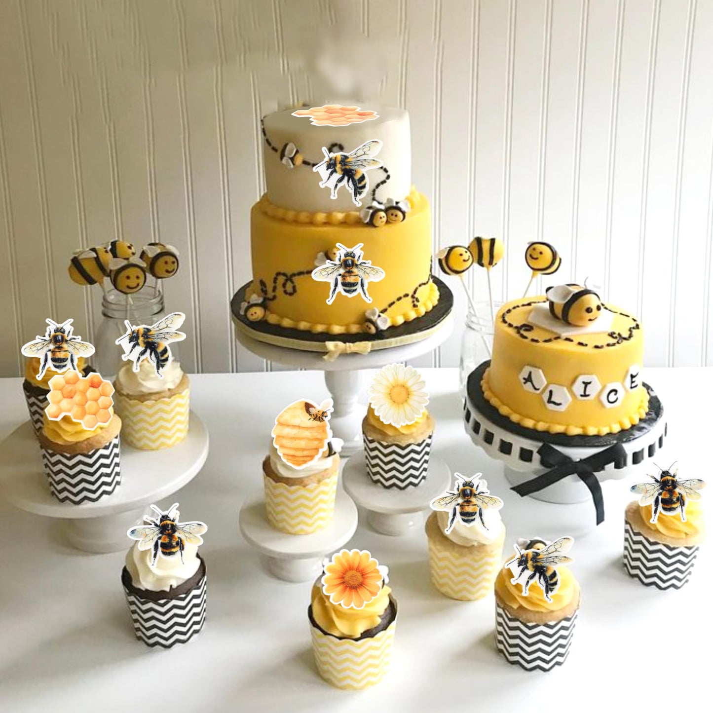 63 Pcs Edible Bumble Bee Cupcake Toppers Honey Bee Daisy Cupcake Picks Edible Sunflower Oh Babee Cupcake Decorations For Bee The