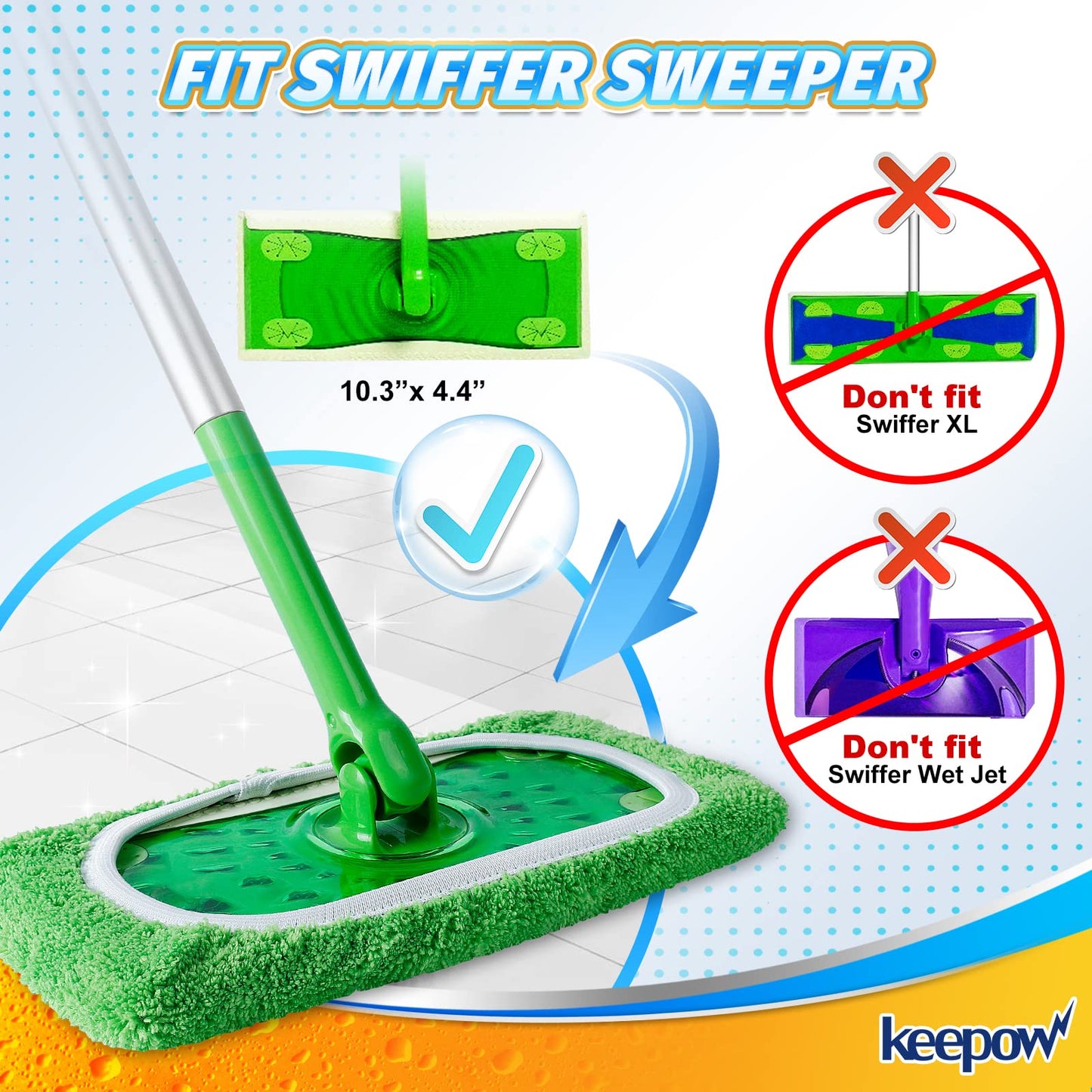 Keepow Reusable Wet Pads Refills Compatible With Swiffer Sweeper Mop, Dry Sweeping Cloths, Microfiber Wet Mopping Cloths For Har
